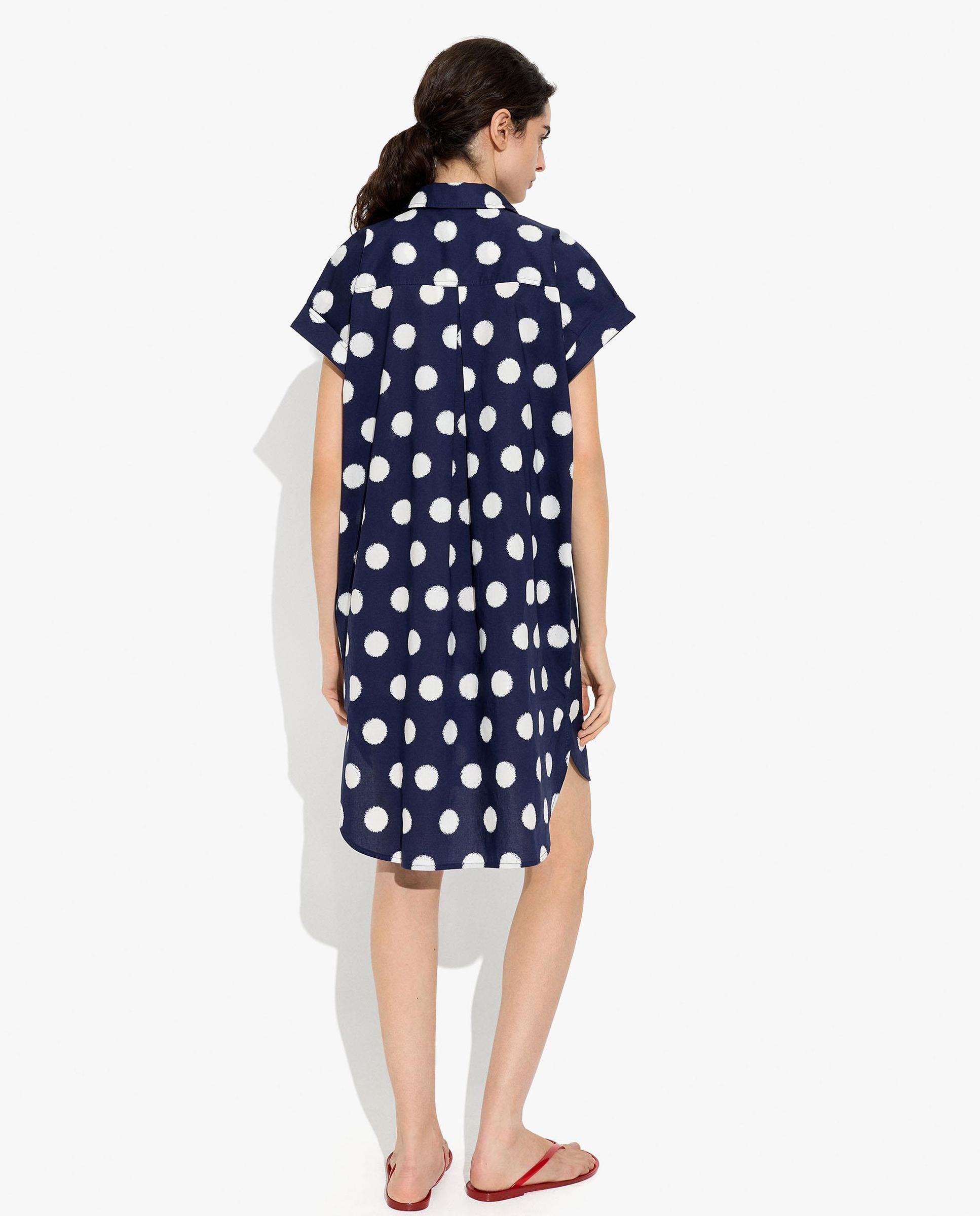 Vestido midi 100% algodón camisero con estampado de lunares - Parfois - Azul marino Azul marino-4