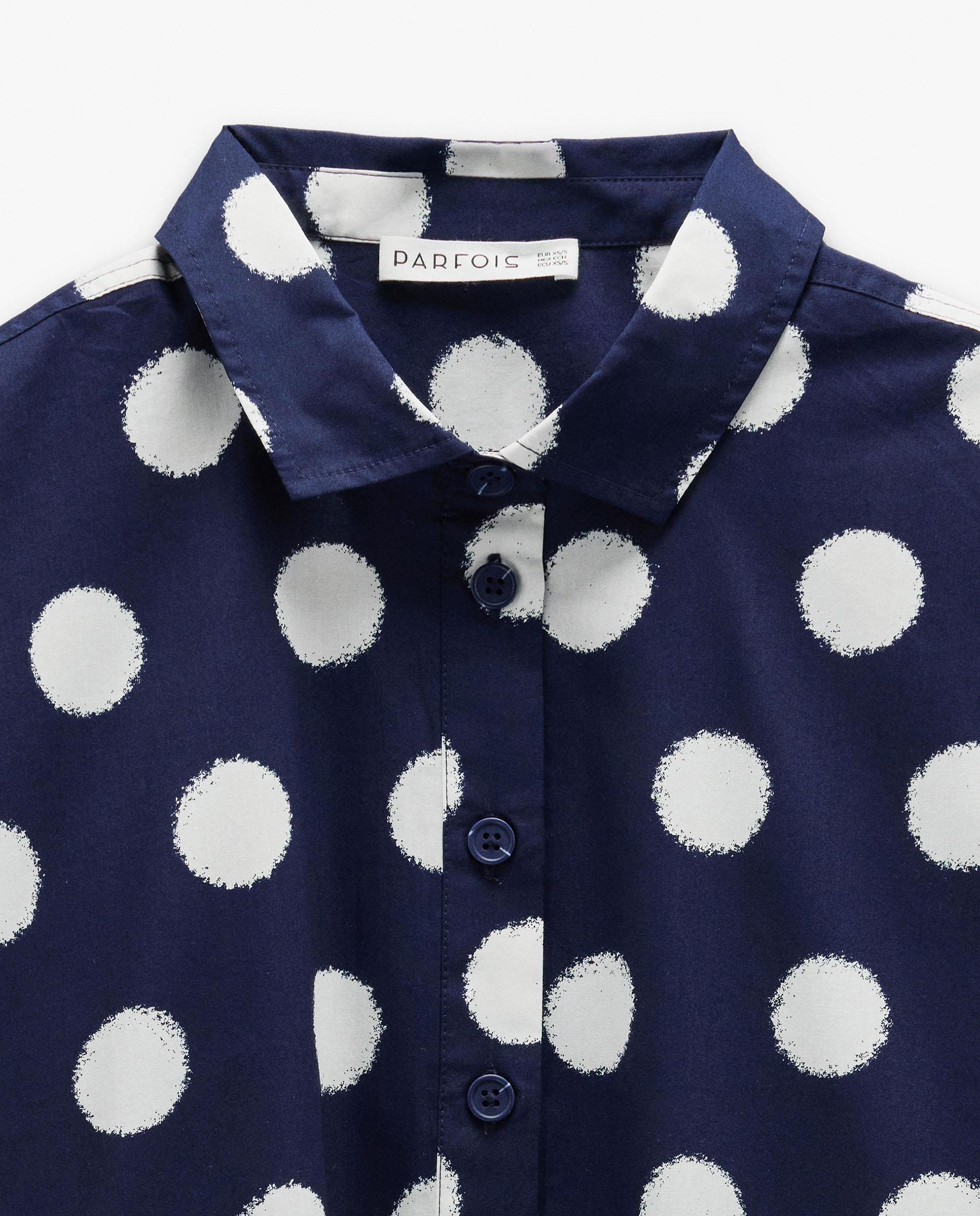 Vestido midi 100% algodón camisero con estampado de lunares - Parfois - Azul marino Azul marino-5