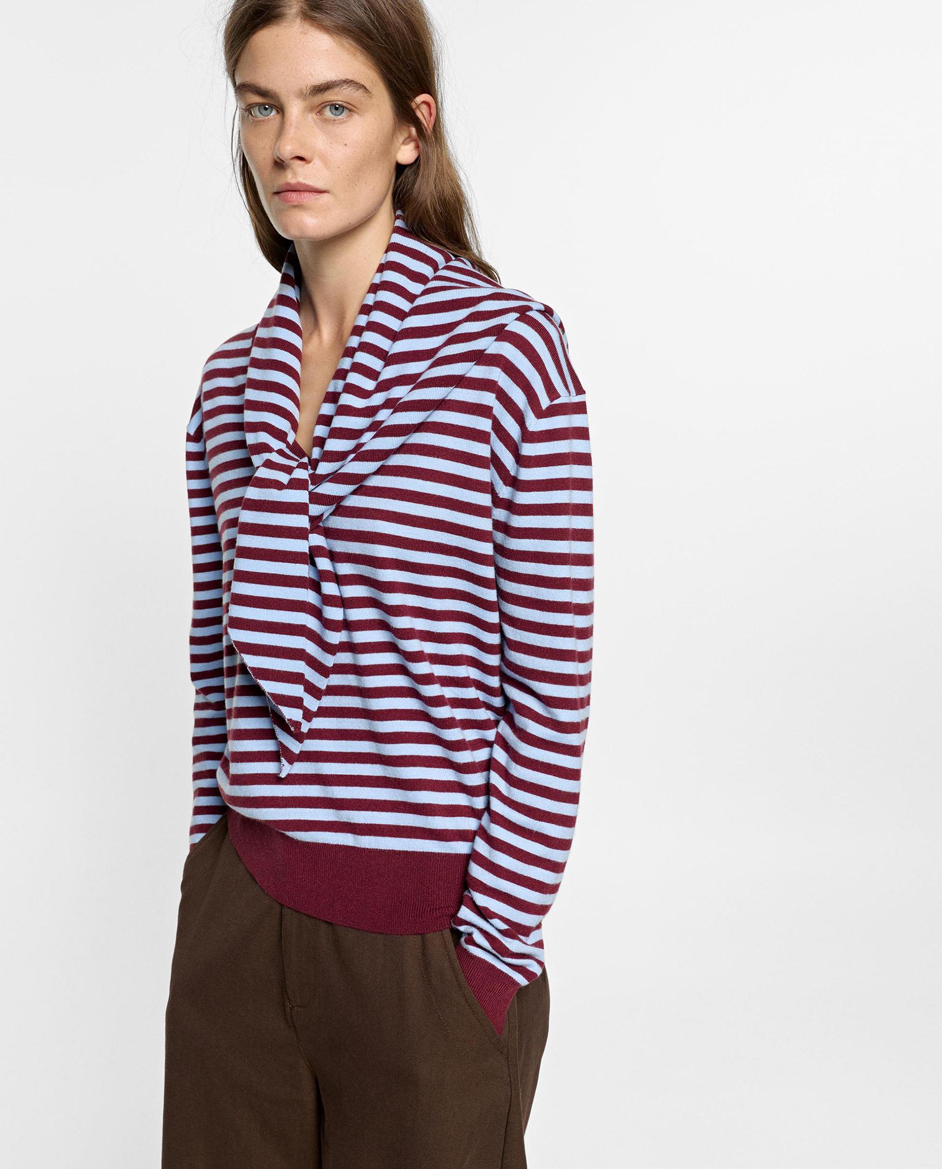 Jersey de mujer de punto con chal incorporado y estampado de rayas - Parfois - Burdeos Burdeos-3