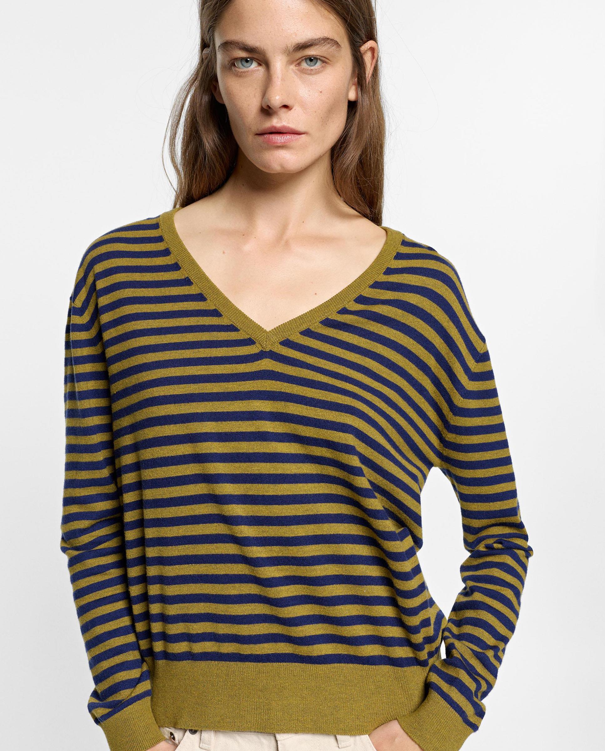 Jersey de mujer de punto con chal incorporado y estampado de rayas - Parfois - Verde Verde-5