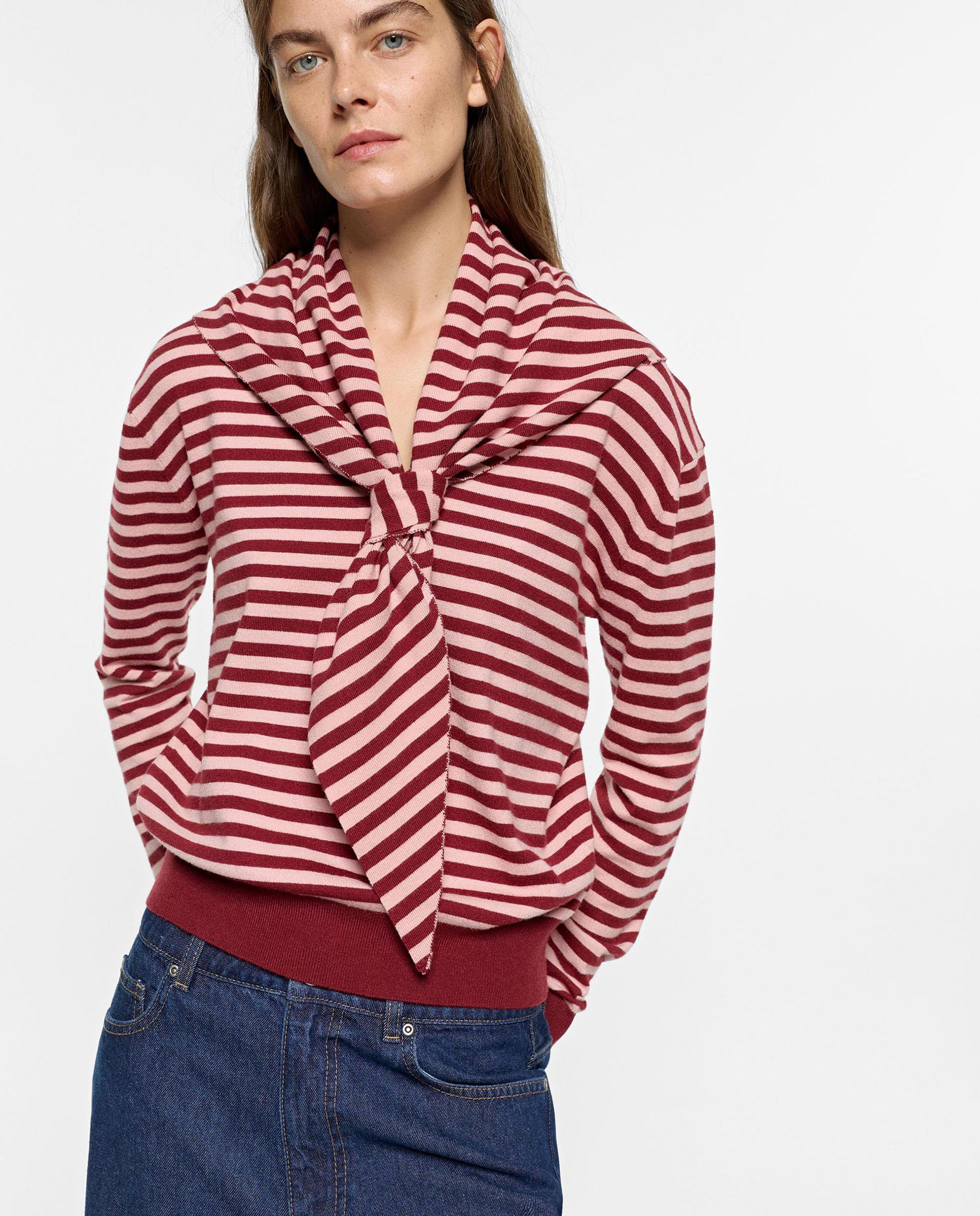 Jersey de mujer de punto con chal incorporado y estampado de rayas - Parfois - Rojo Rojo-1