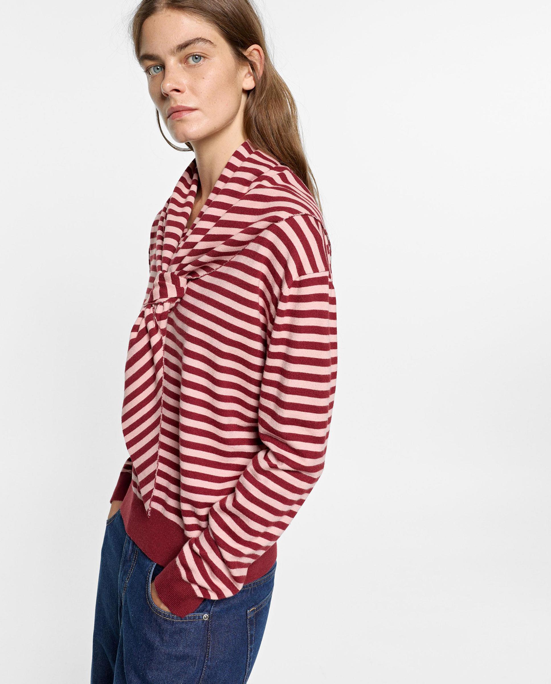 Jersey de mujer de punto con chal incorporado y estampado de rayas - Parfois - Rojo Rojo-3