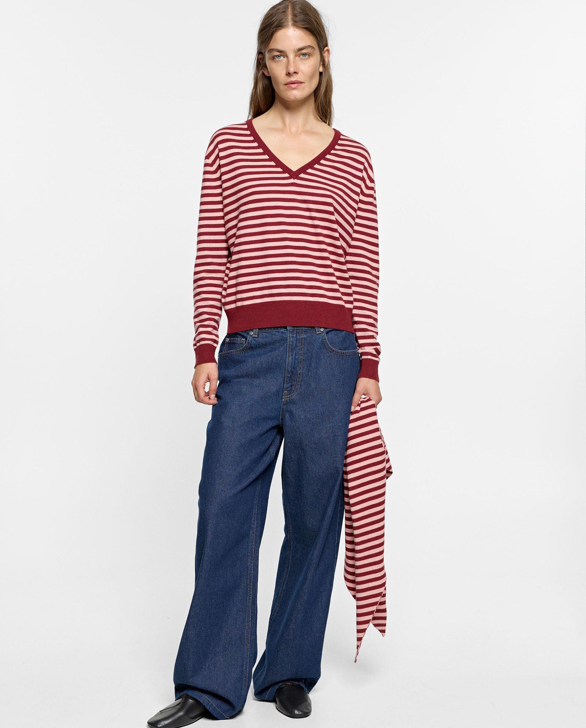 Jersey de mujer de punto con chal incorporado y estampado de rayas - Parfois - Rojo Rojo-5
