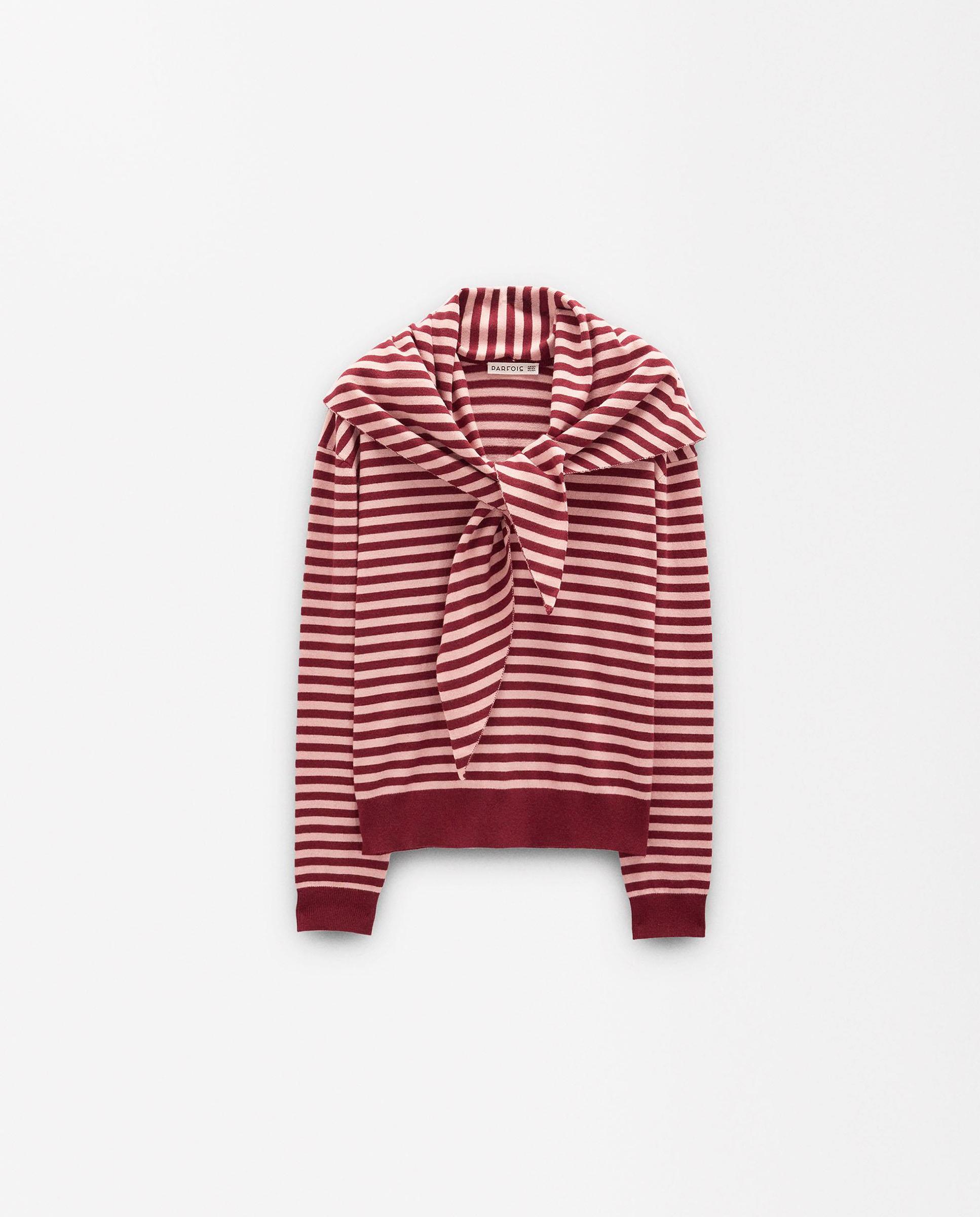 Jersey de mujer de punto con chal incorporado y estampado de rayas - Parfois - Rojo Rojo-7