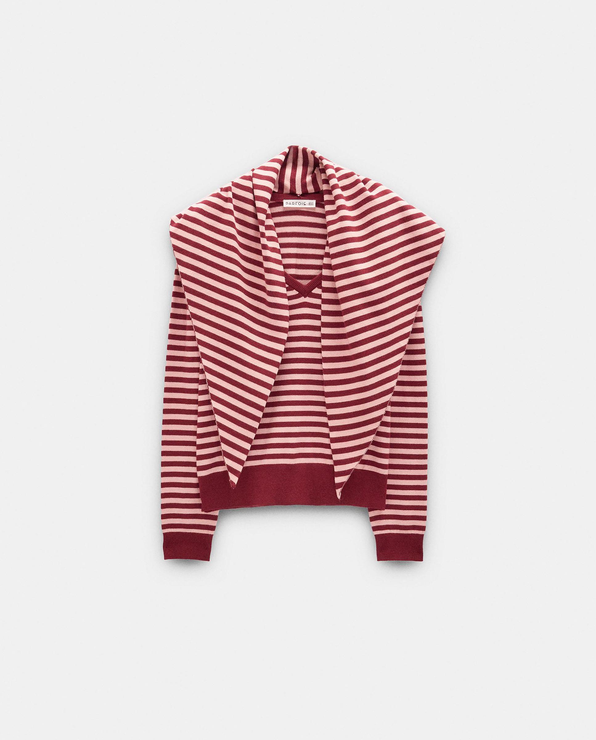 Jersey de mujer de punto con chal incorporado y estampado de rayas - Parfois - Rojo Rojo-8