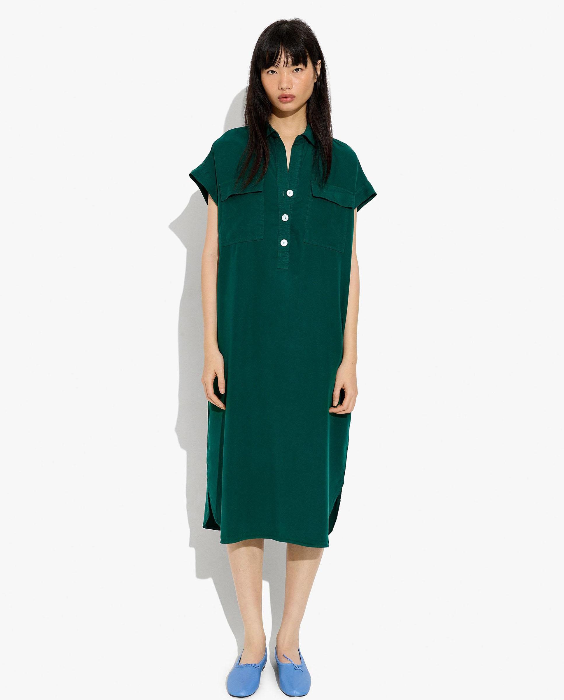 Vestido midi 100% liocel camisero con bolsillos frontales - Parfois - Verde Verde-2
