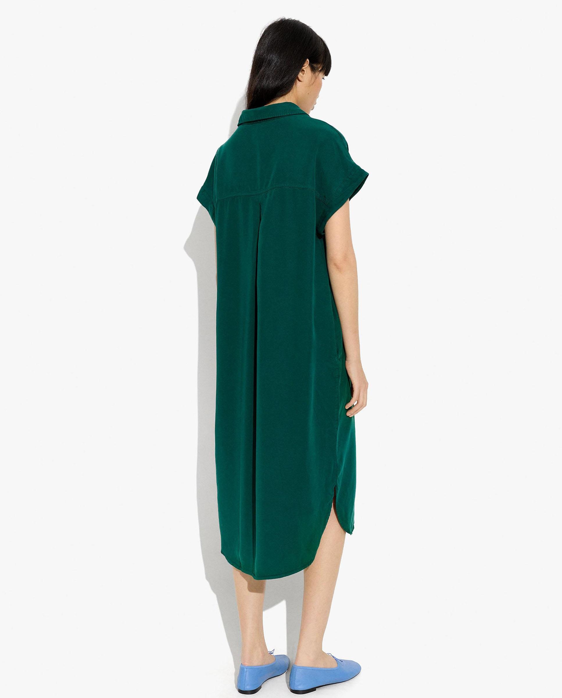 Vestido midi 100% liocel camisero con bolsillos frontales - Parfois - Verde Verde-4