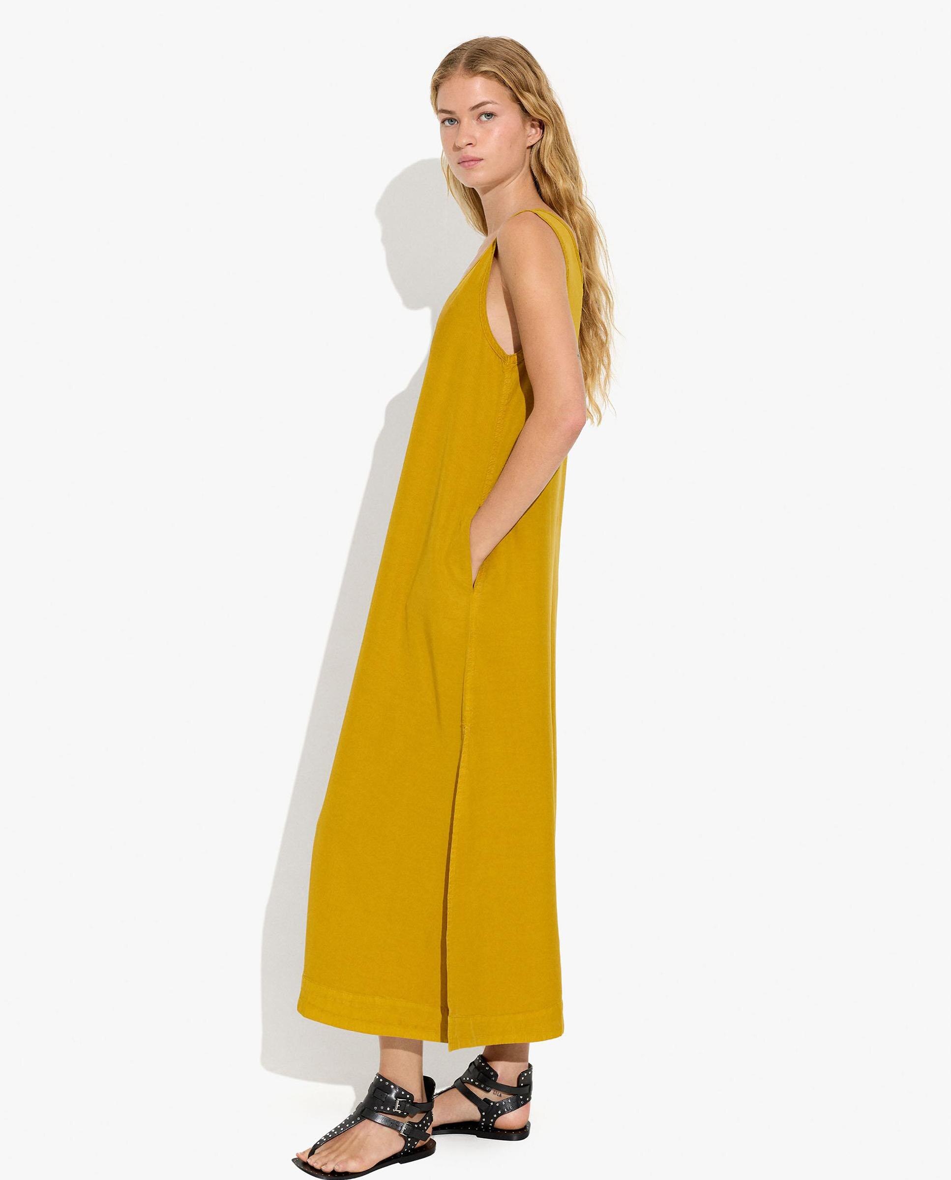 Vestido largo 100% liocel fluido en liso - Parfois - Mostaza Mostaza-2