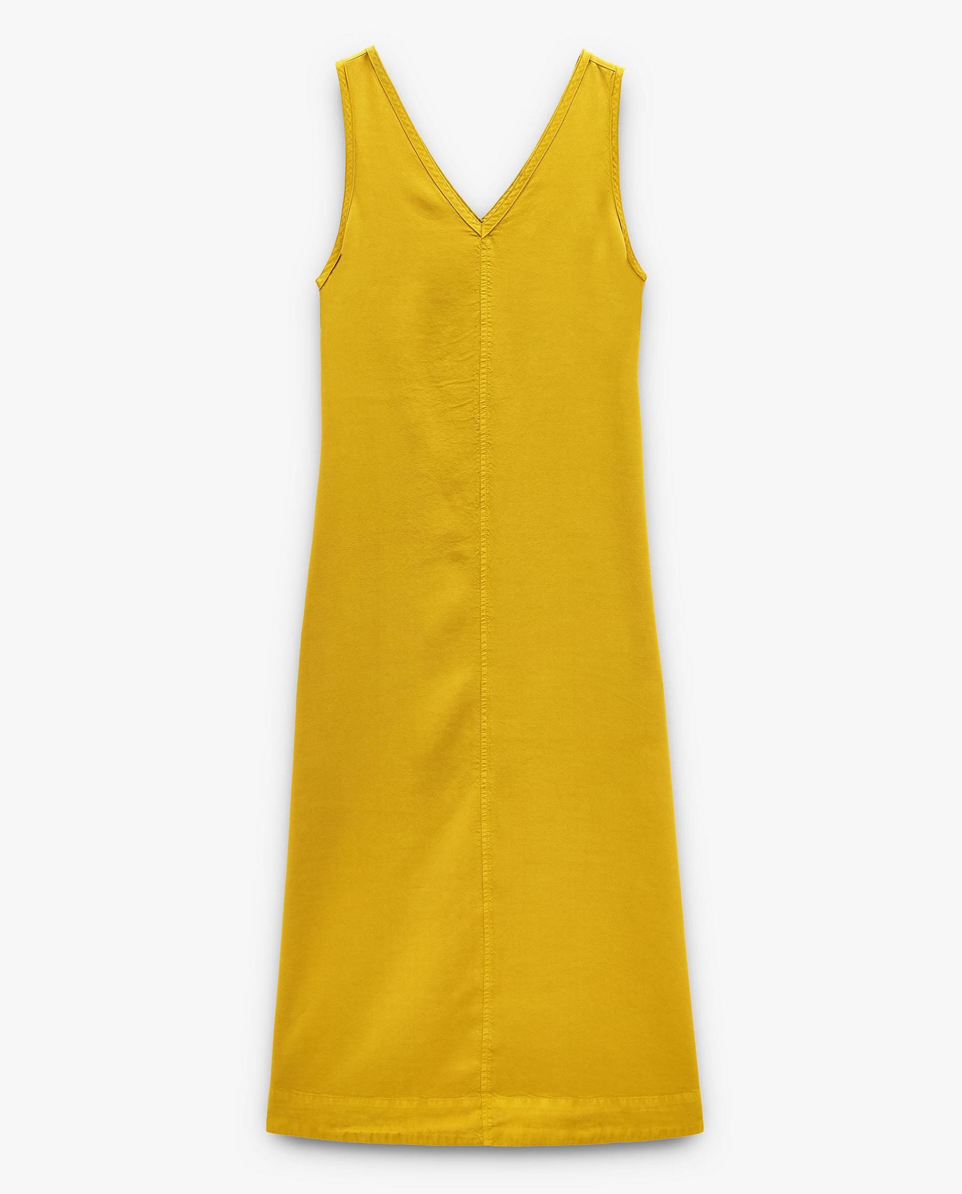 Vestido largo 100% liocel fluido en liso - Parfois - Mostaza Mostaza-5