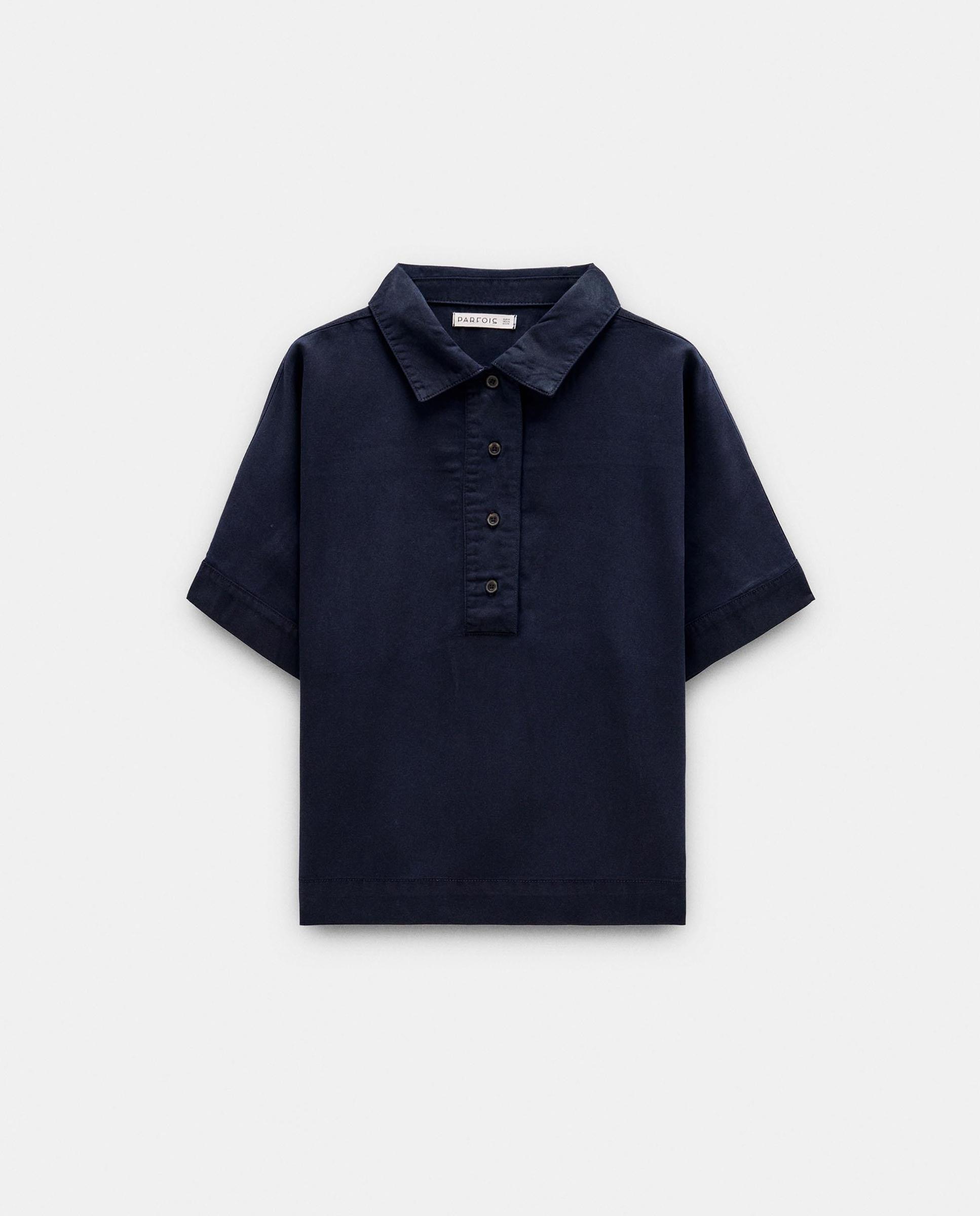 Blusa de mujer 100% liocel con cuello camisero en liso - Parfois - Azul marino Azul marino-7