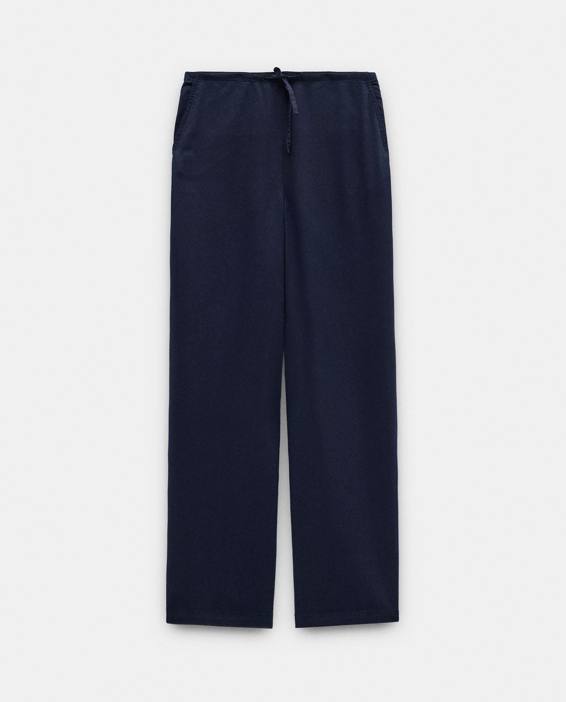 Pantalones rectos de mujer 100% liocel con cordón de cintura en liso - Parfois - Azul marino Azul marino-7