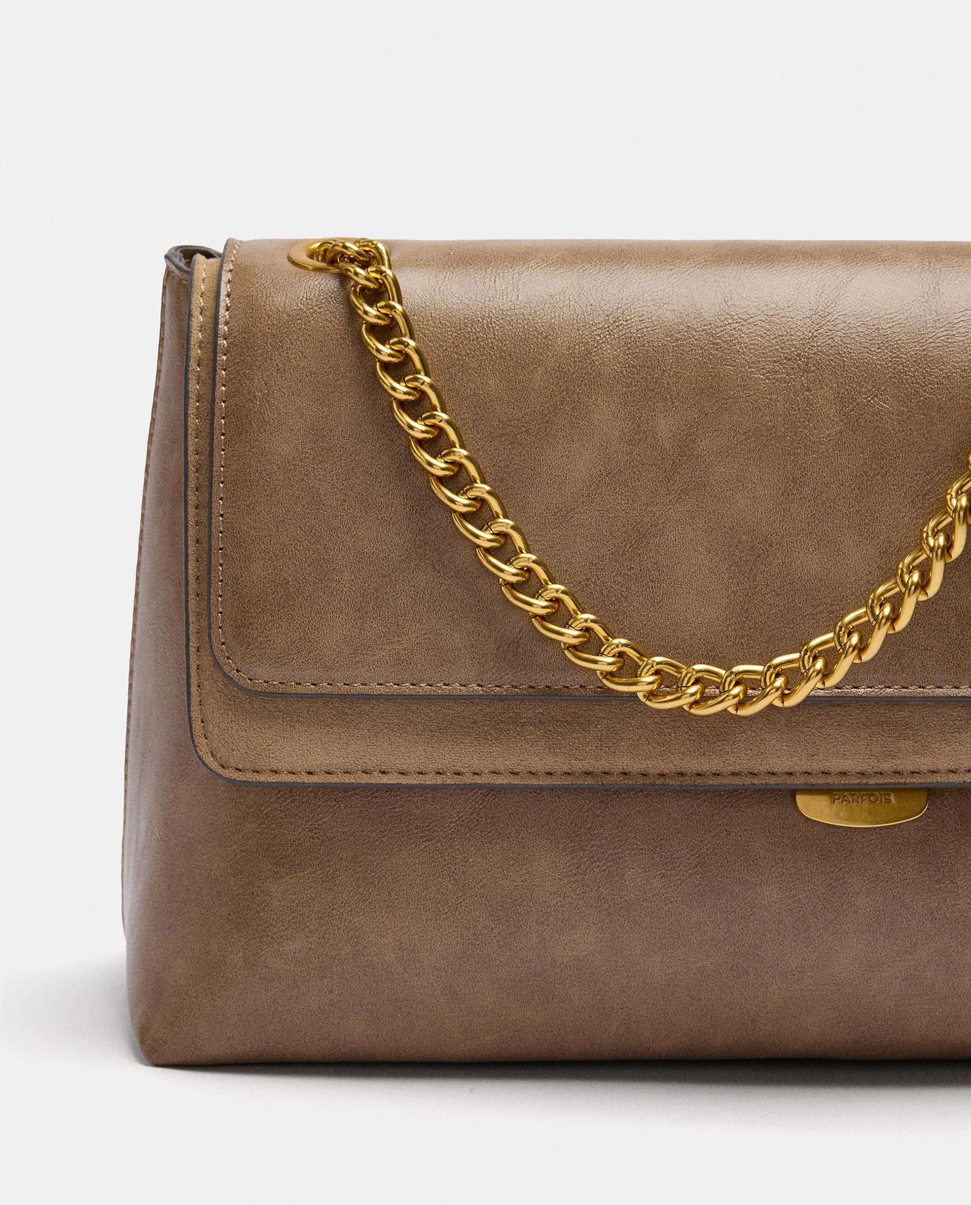 Bolso de hombro con solapa y cierre de botón en liso - Parfois - Beige Beige-3