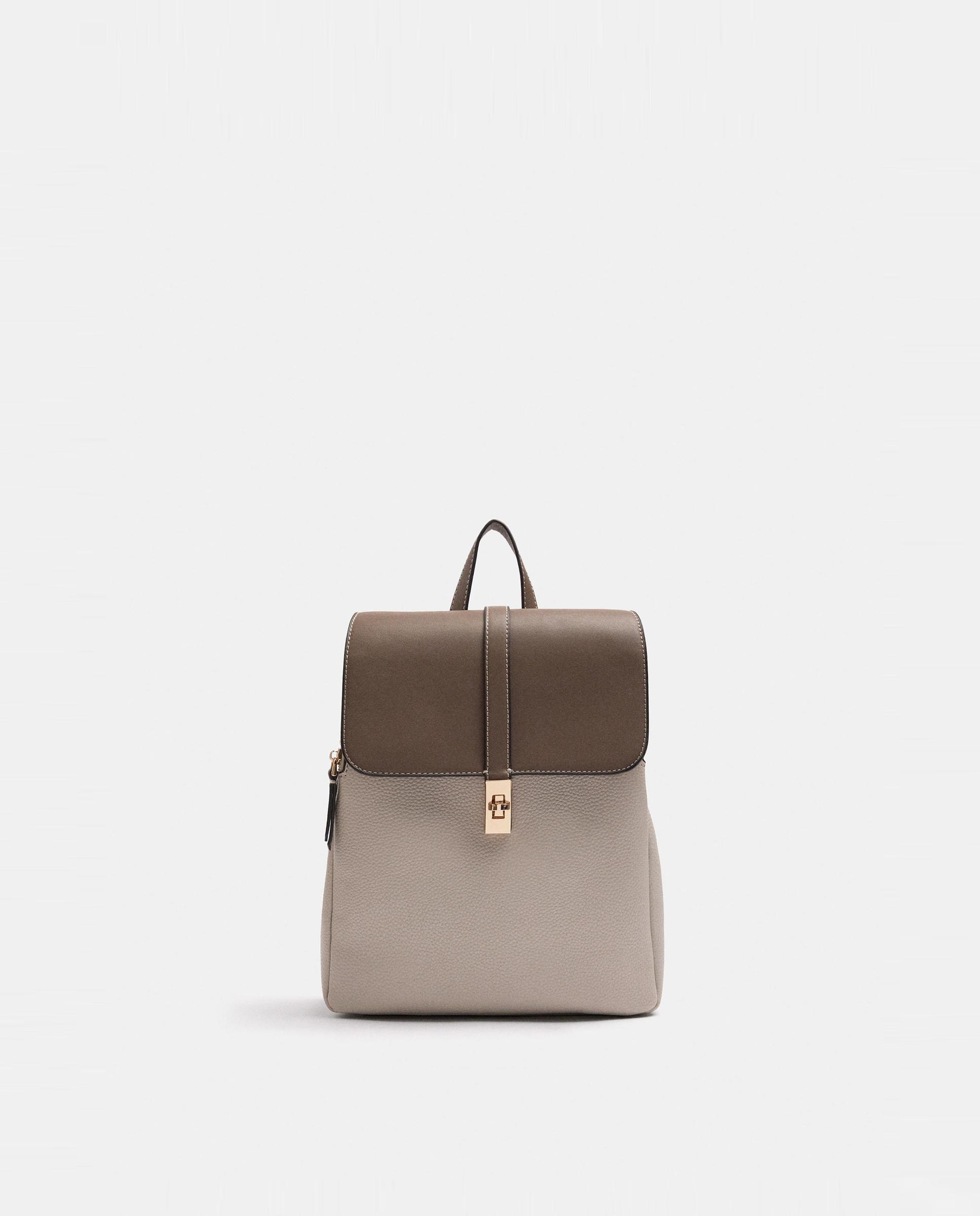 Mochila de mujer con solapa y cierre de botón en liso - Parfois - Beige Beige-1