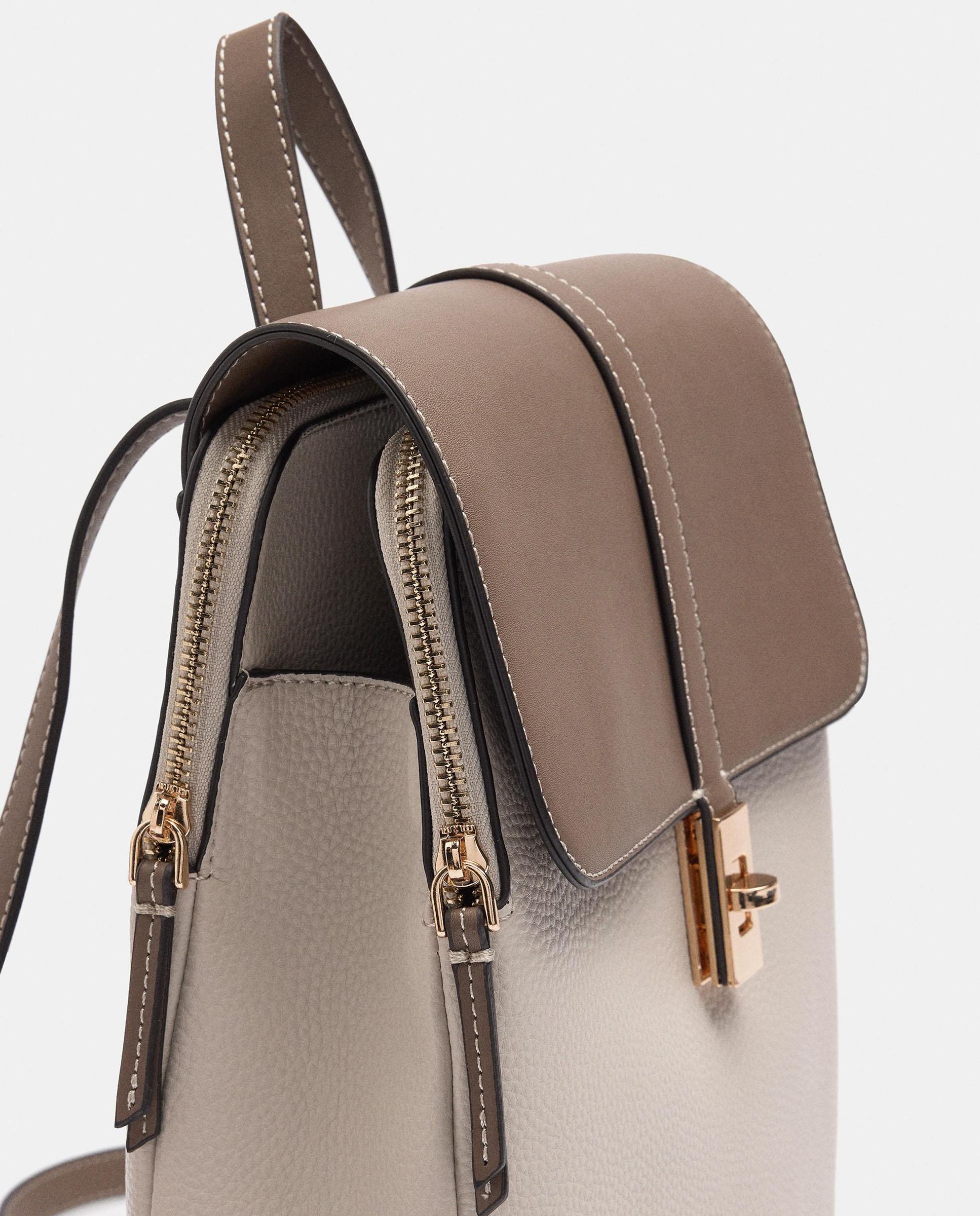 Mochila de mujer con solapa y cierre de botón en liso - Parfois - Beige Beige-3