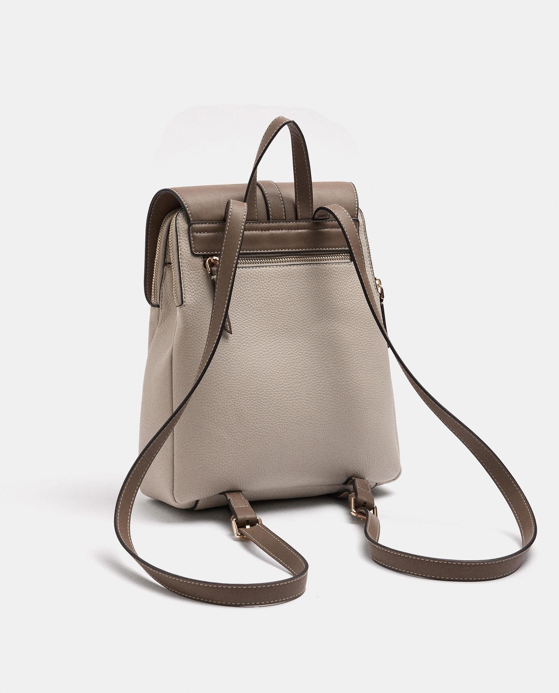 Mochila de mujer con solapa y cierre de botón en liso - Parfois - Beige Beige-2