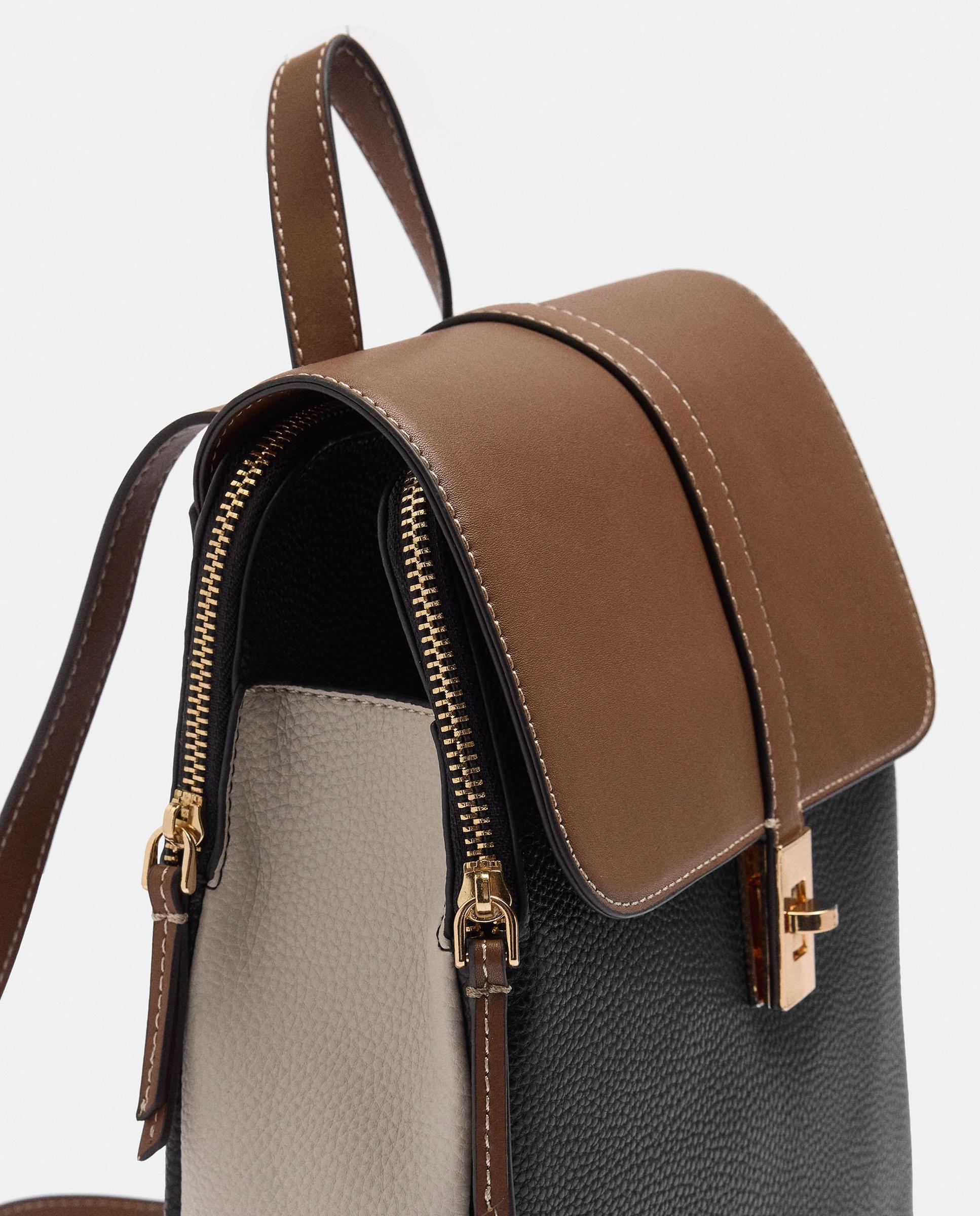 Mochila de mujer con solapa y cierre de botón en liso - Parfois - Negro Negro-3