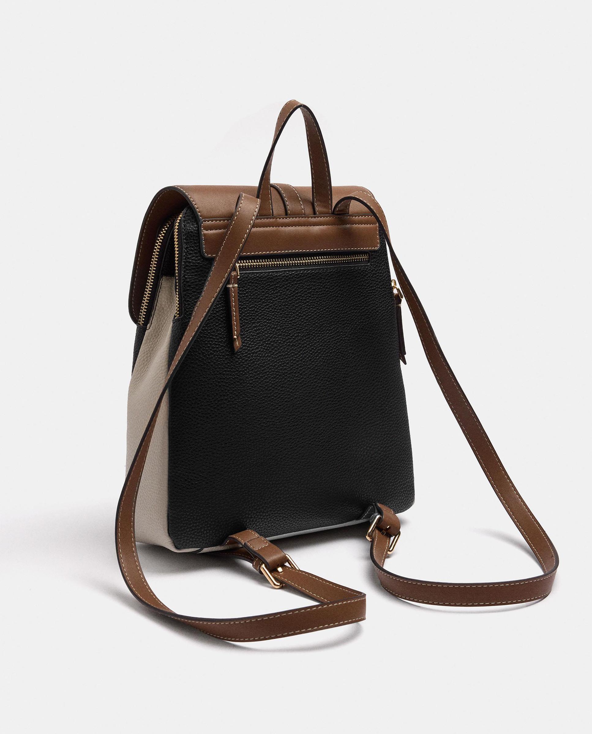 Mochila de mujer con solapa y cierre de botón en liso - Parfois - Negro Negro-2