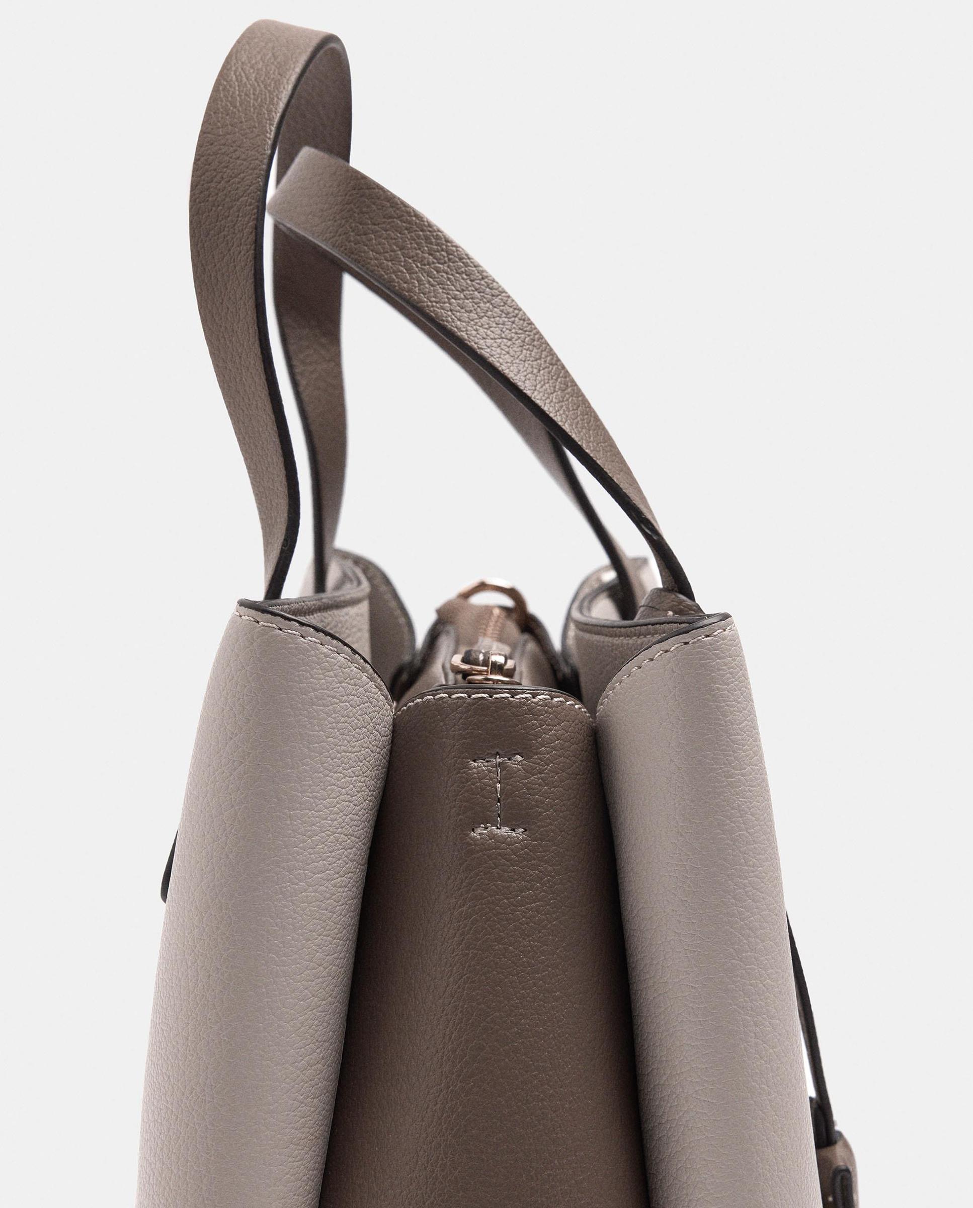 Bolso de mano estilo tote convertible a bandolera con cierre de cremallera en liso - Parfois - Beige Beige-4
