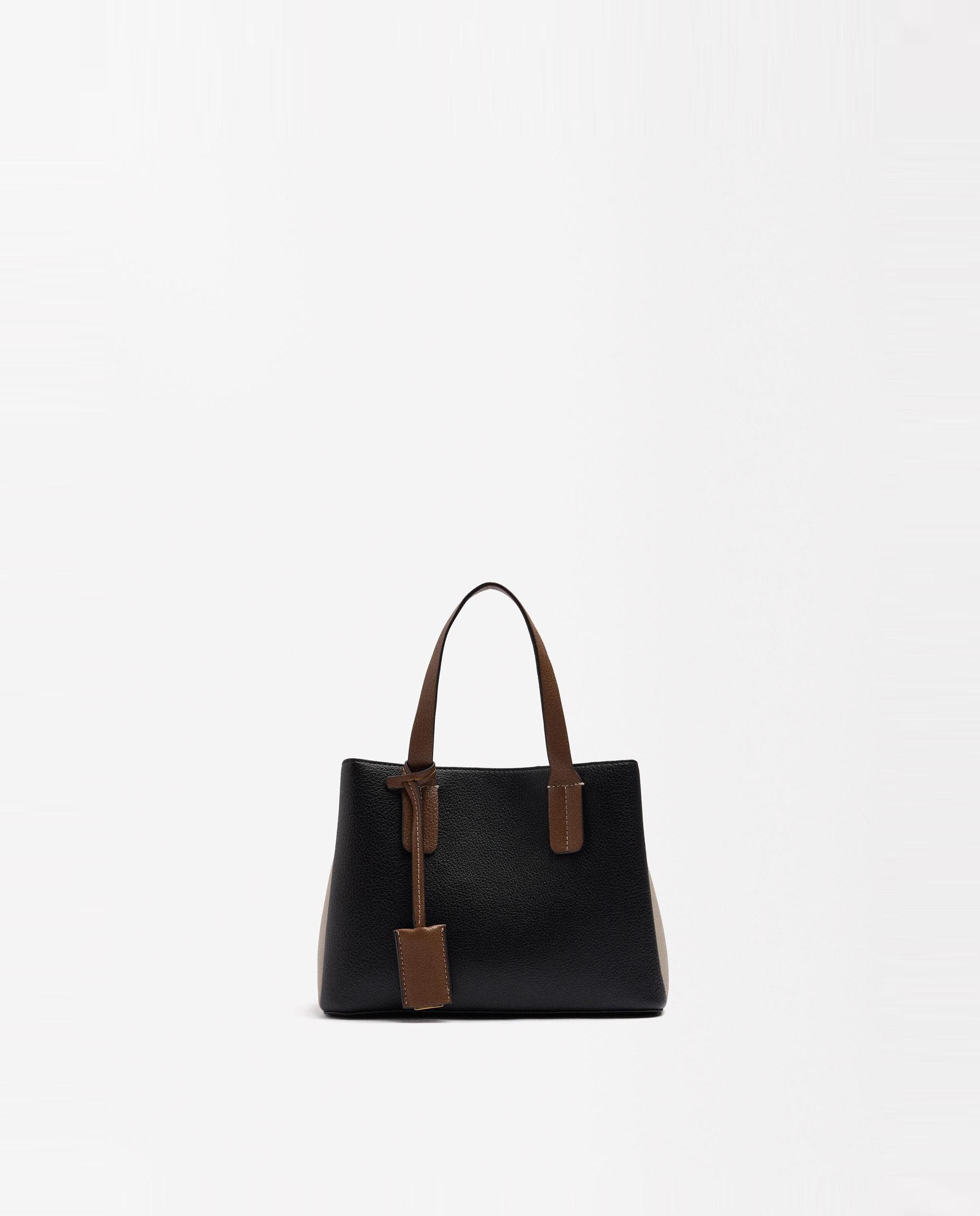 Bolso de mano estilo tote convertible a bandolera con cierre de cremallera en liso - Parfois - Negro Negro-1