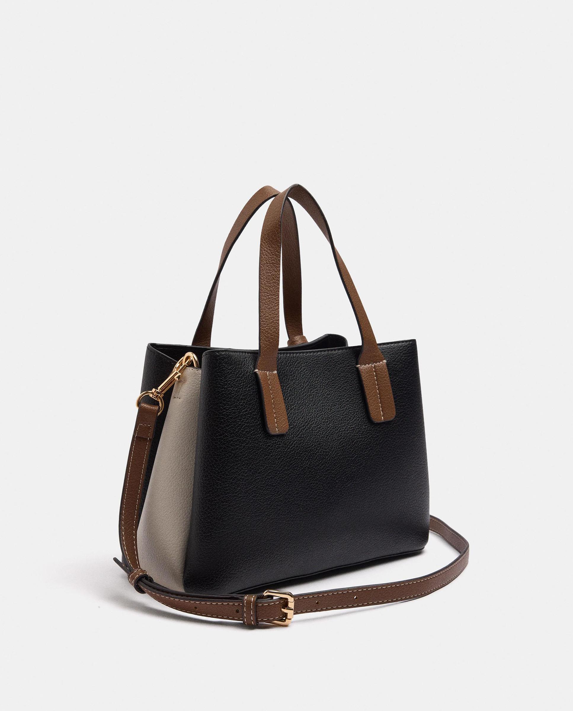 Bolso de mano estilo tote convertible a bandolera con cierre de cremallera en liso - Parfois - Negro Negro-5
