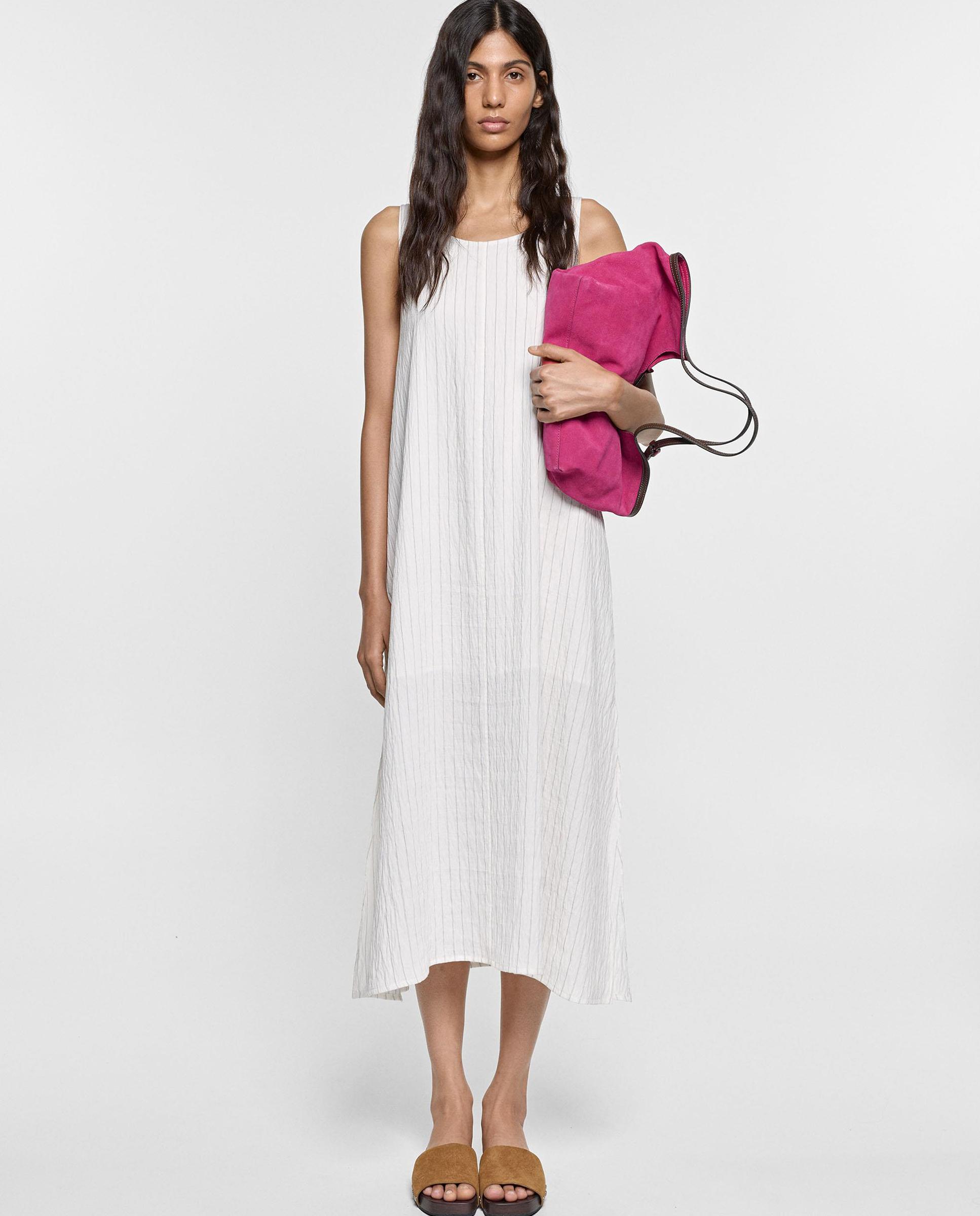 Vestido midi fluido con estampado de rayas - Parfois - Crudo Crudo-1