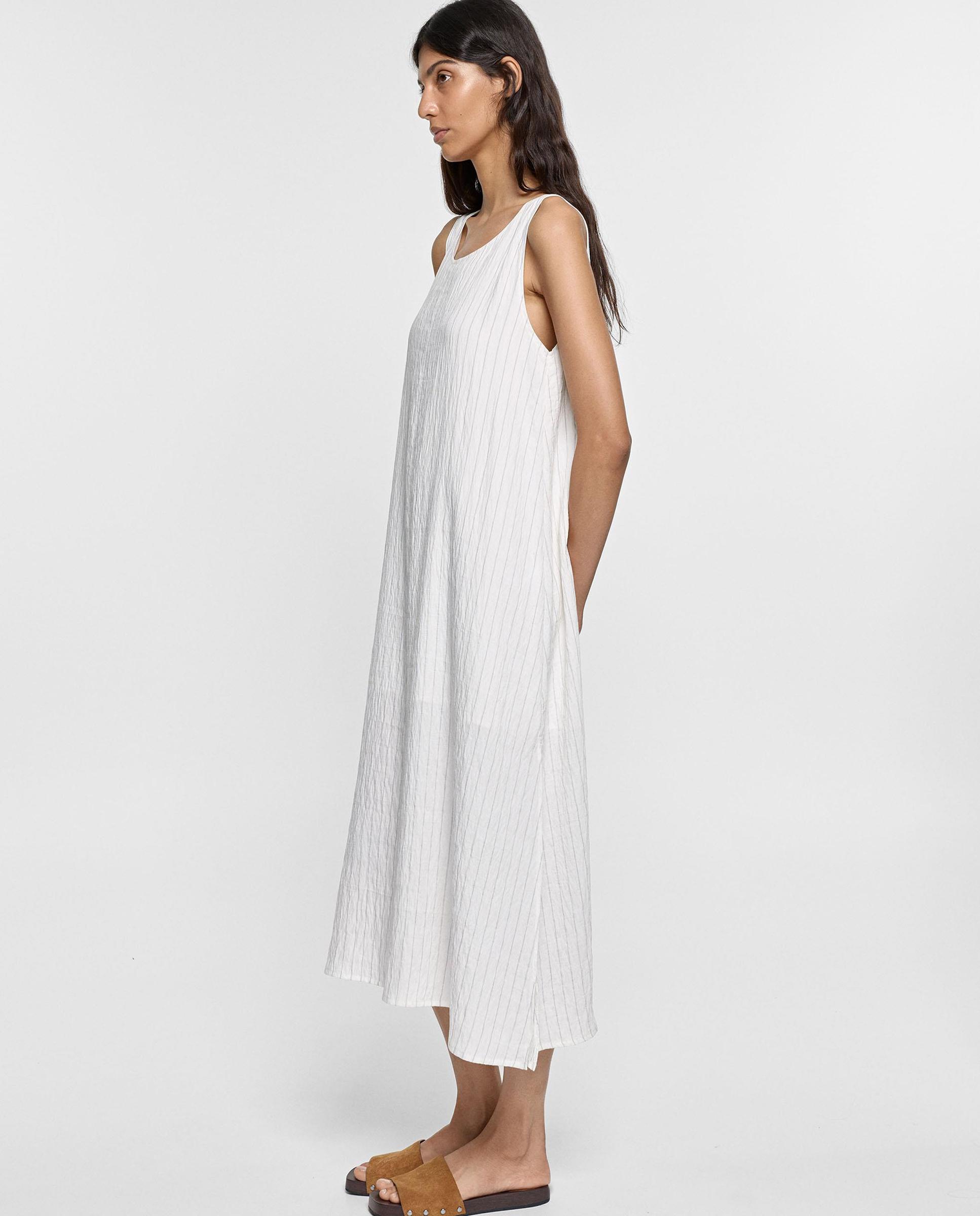 Vestido midi fluido con estampado de rayas - Parfois - Crudo Crudo-2