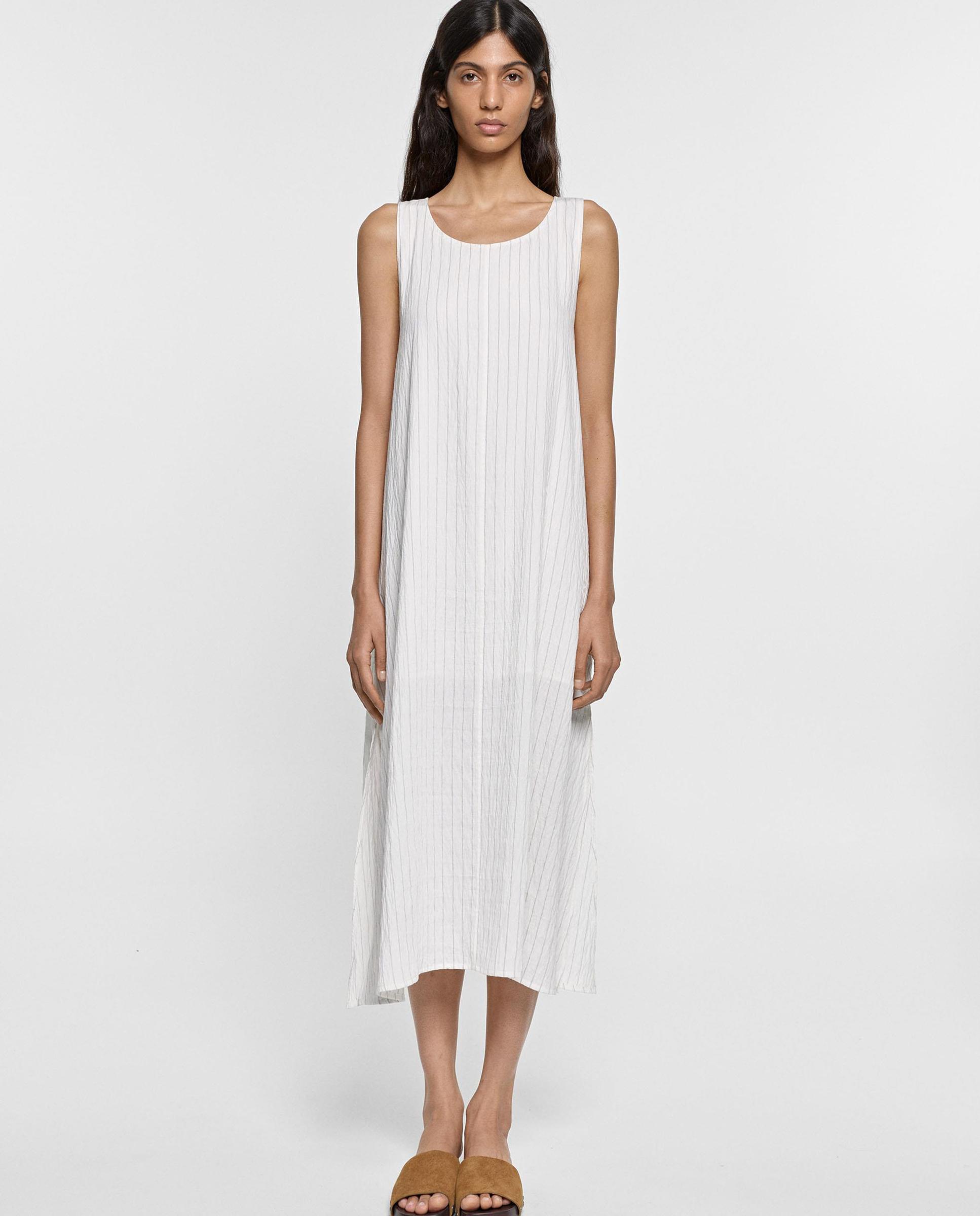 Vestido midi fluido con estampado de rayas - Parfois - Crudo Crudo-4
