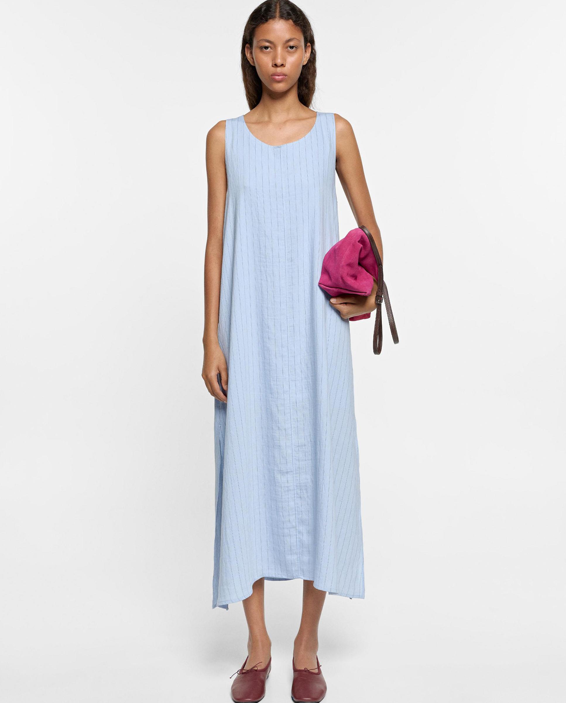 Vestido midi sin mangas con estampado de rayas - Parfois - Azul Azul-1