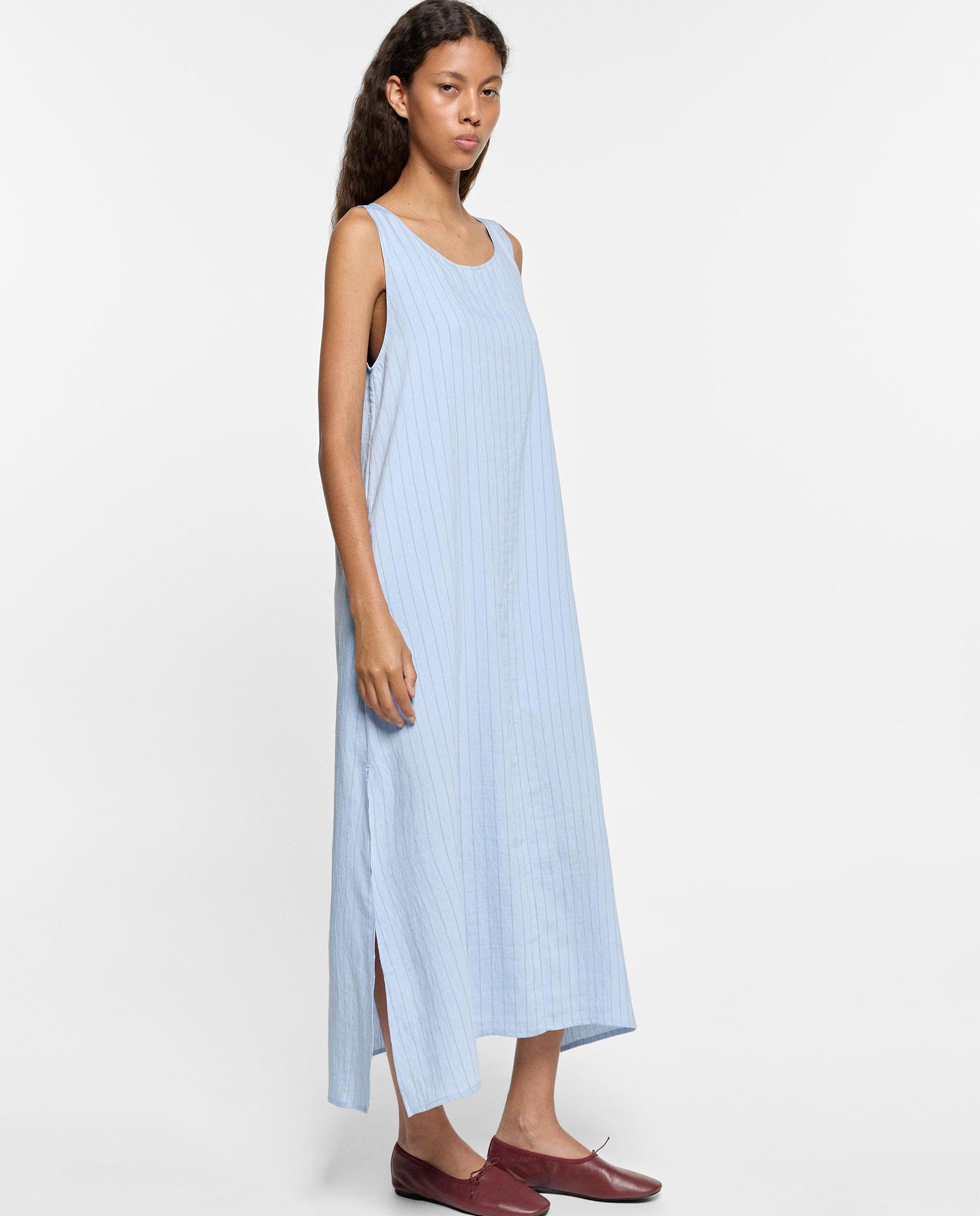 Vestido midi sin mangas con estampado de rayas - Parfois - Azul Azul-2
