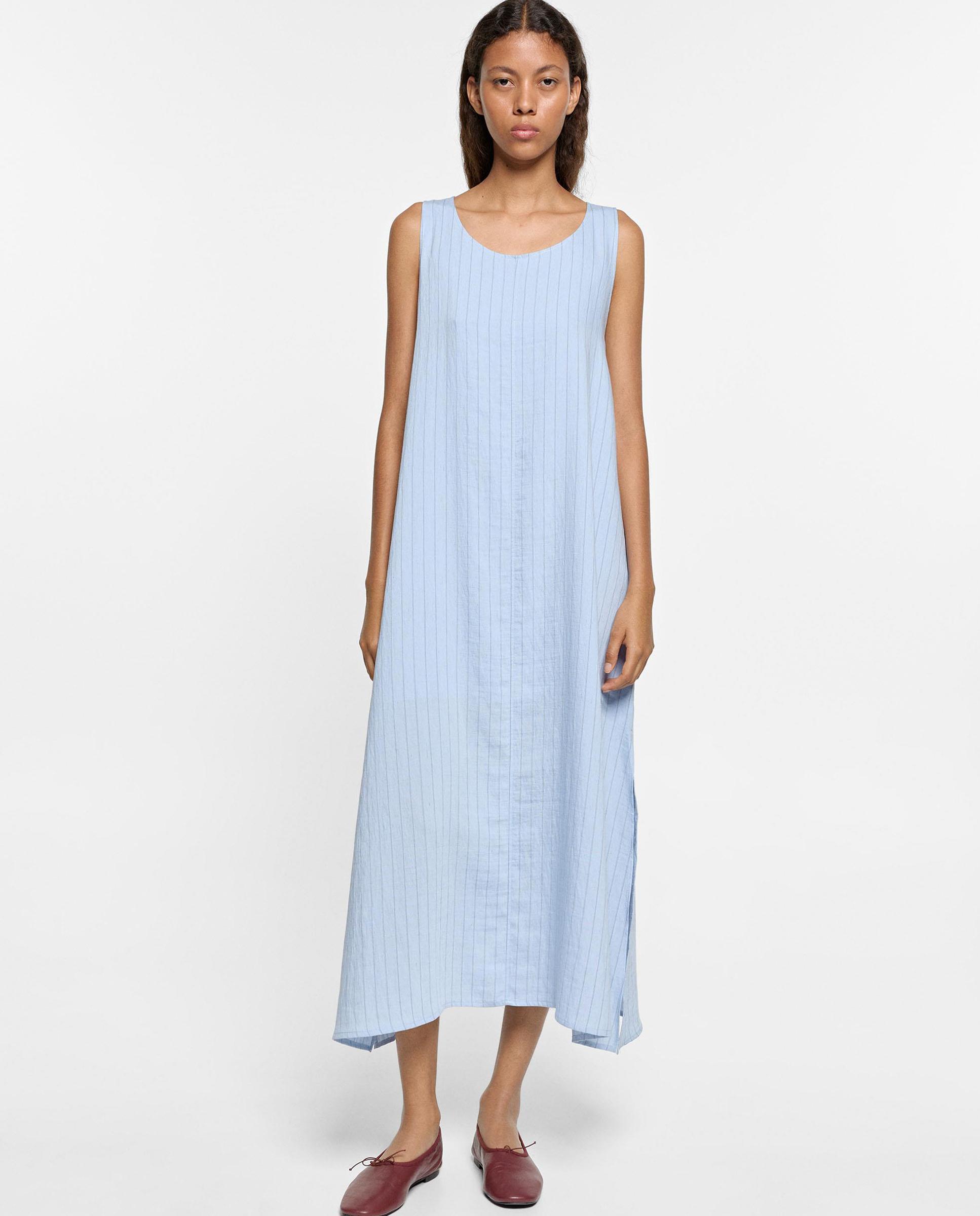 Vestido midi sin mangas con estampado de rayas - Parfois - Azul Azul-4