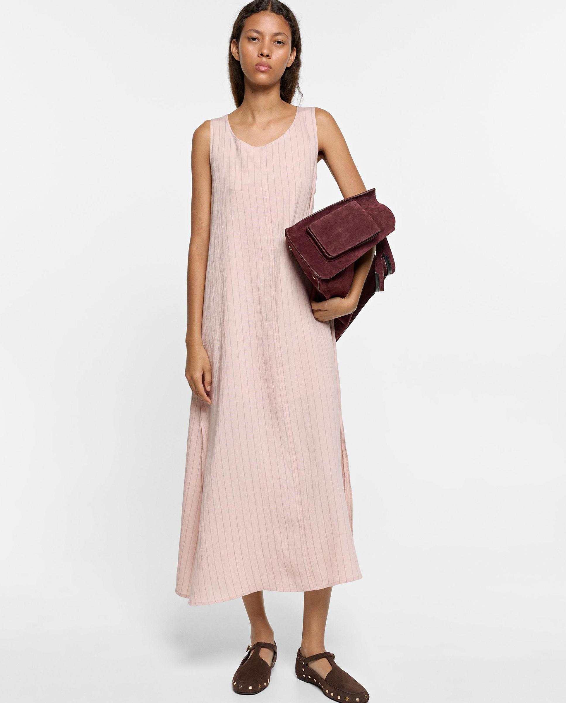 Vestido midi sin mangas con estampado de rayas - Parfois - Rosa Rosa-1