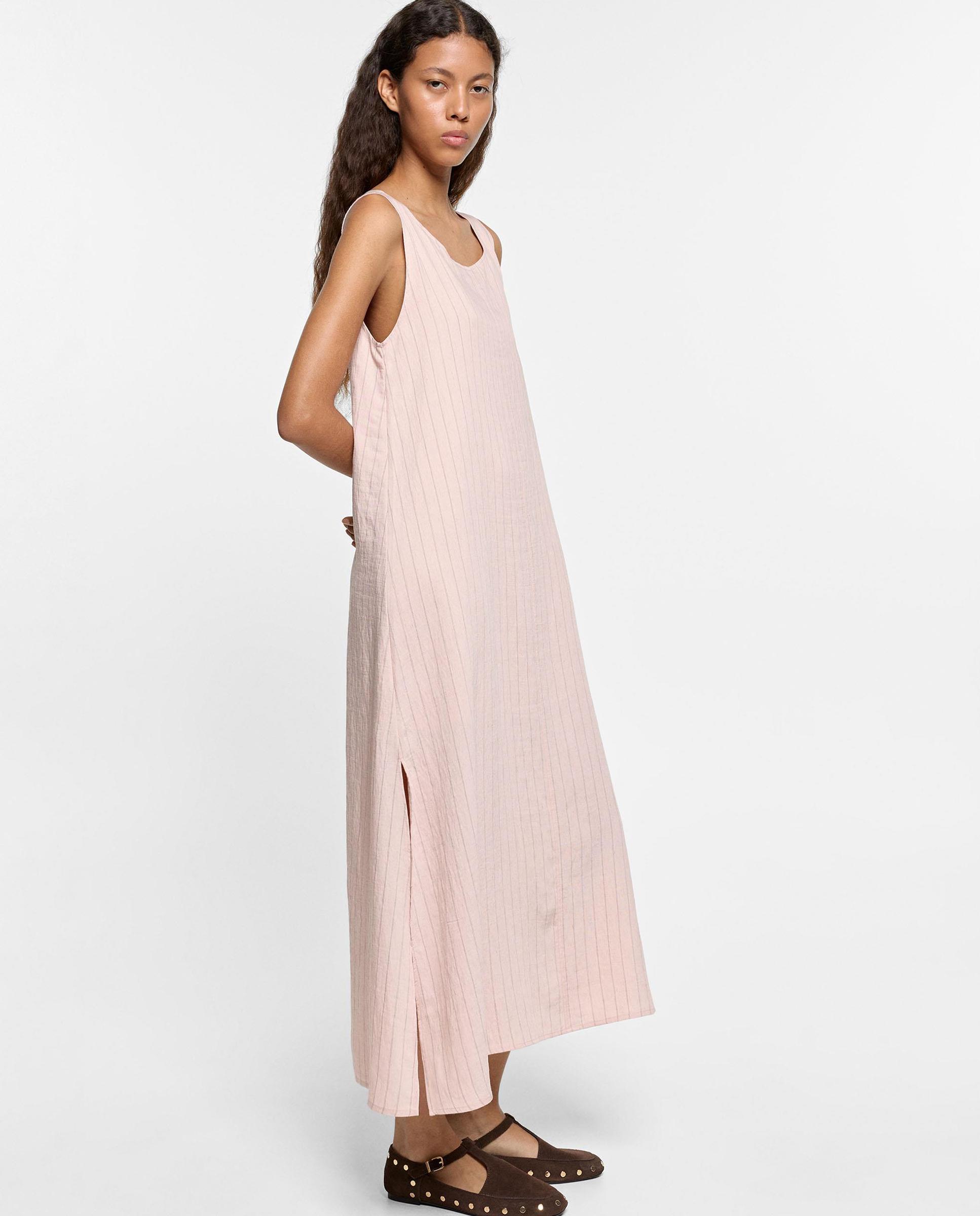 Vestido midi sin mangas con estampado de rayas - Parfois - Rosa Rosa-2