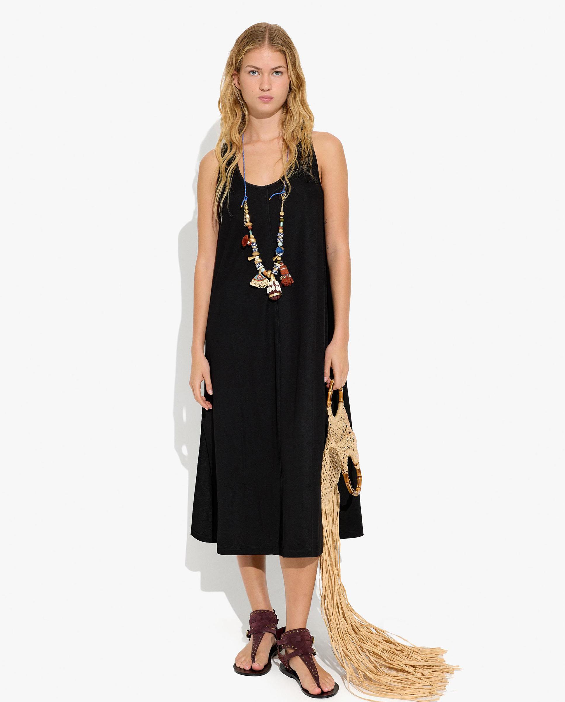 Vestido midi fluido en liso - Parfois - Negro Negro-1