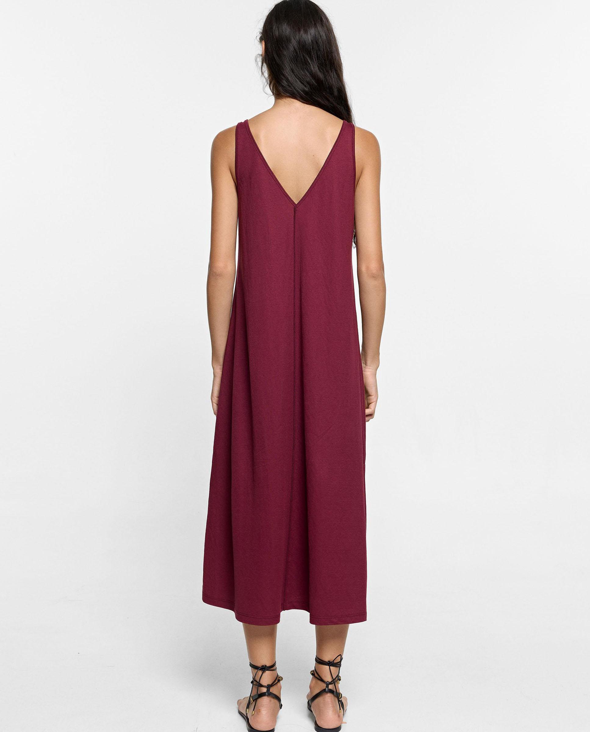 Vestido midi sin mangas en liso - Parfois - Burdeos Burdeos-4