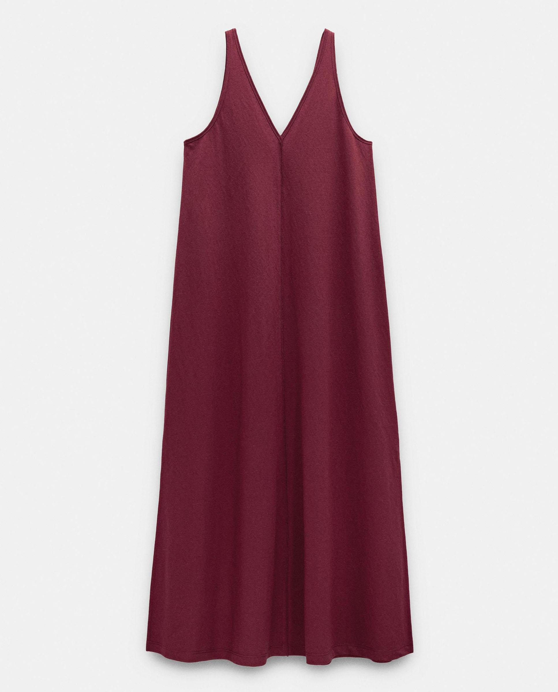 Vestido midi sin mangas en liso - Parfois - Burdeos Burdeos-6