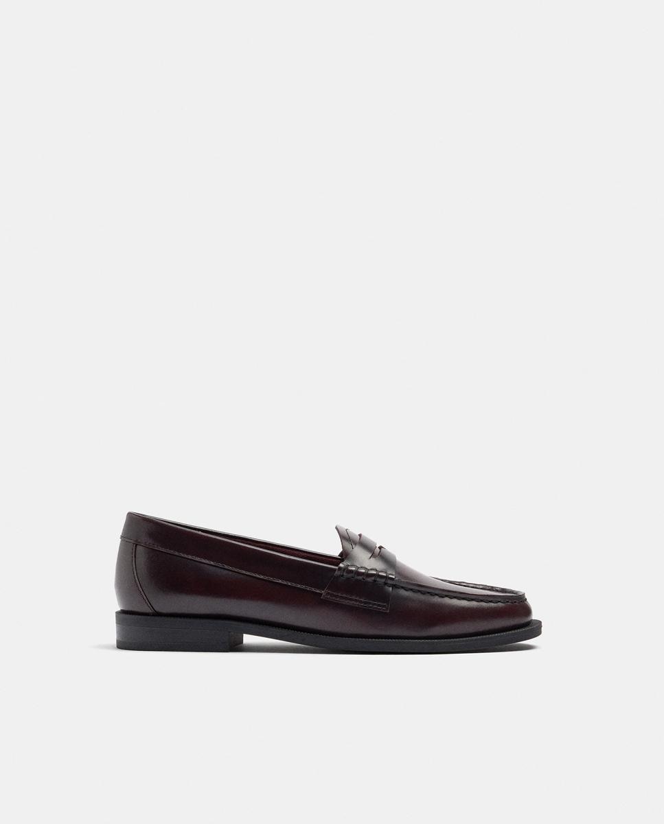 Mocasines planos de mujer 100% piel en liso - Parfois - Burdeos Burdeos-1