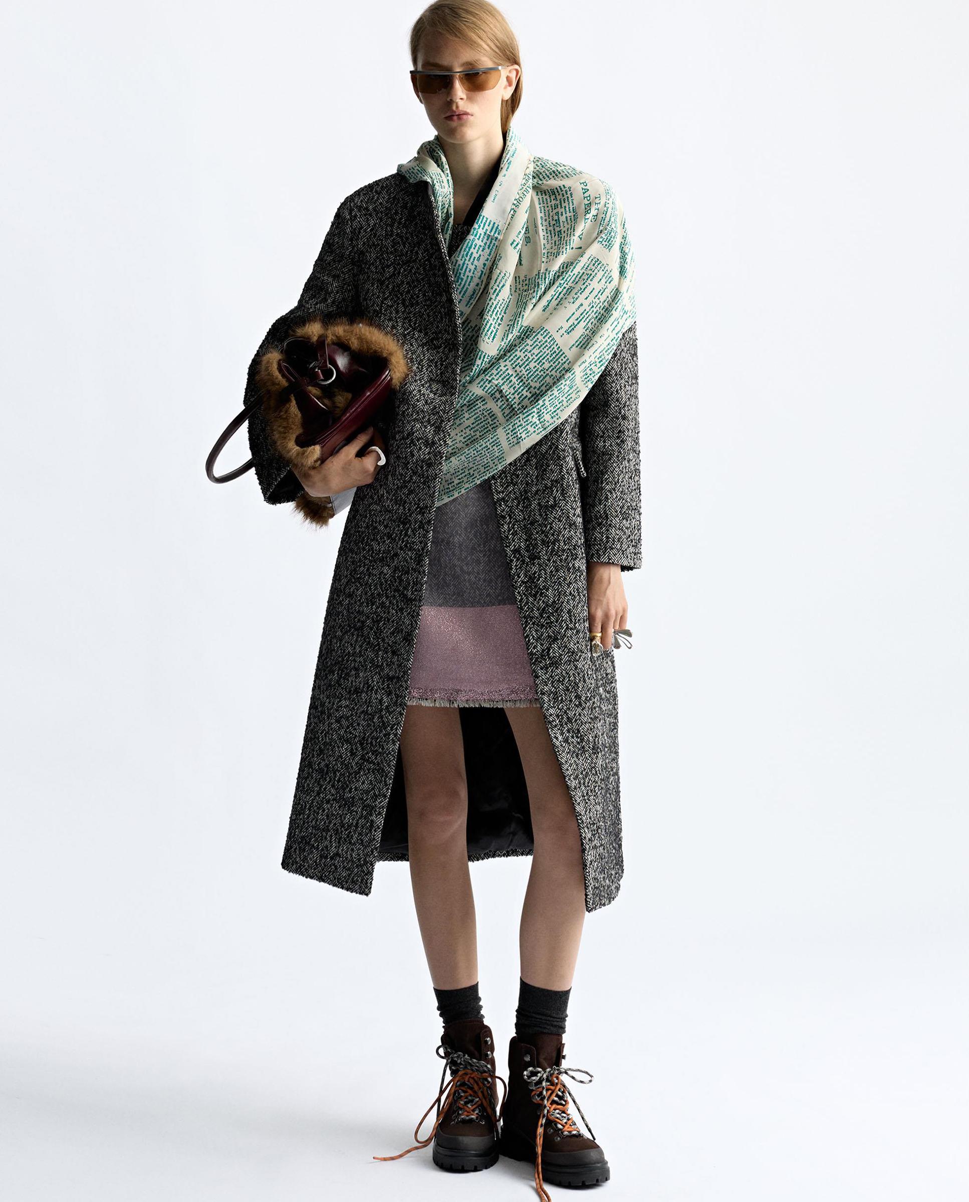 Abrigo de paño de mujer largo con estampados - Parfois - Negro Negro-1