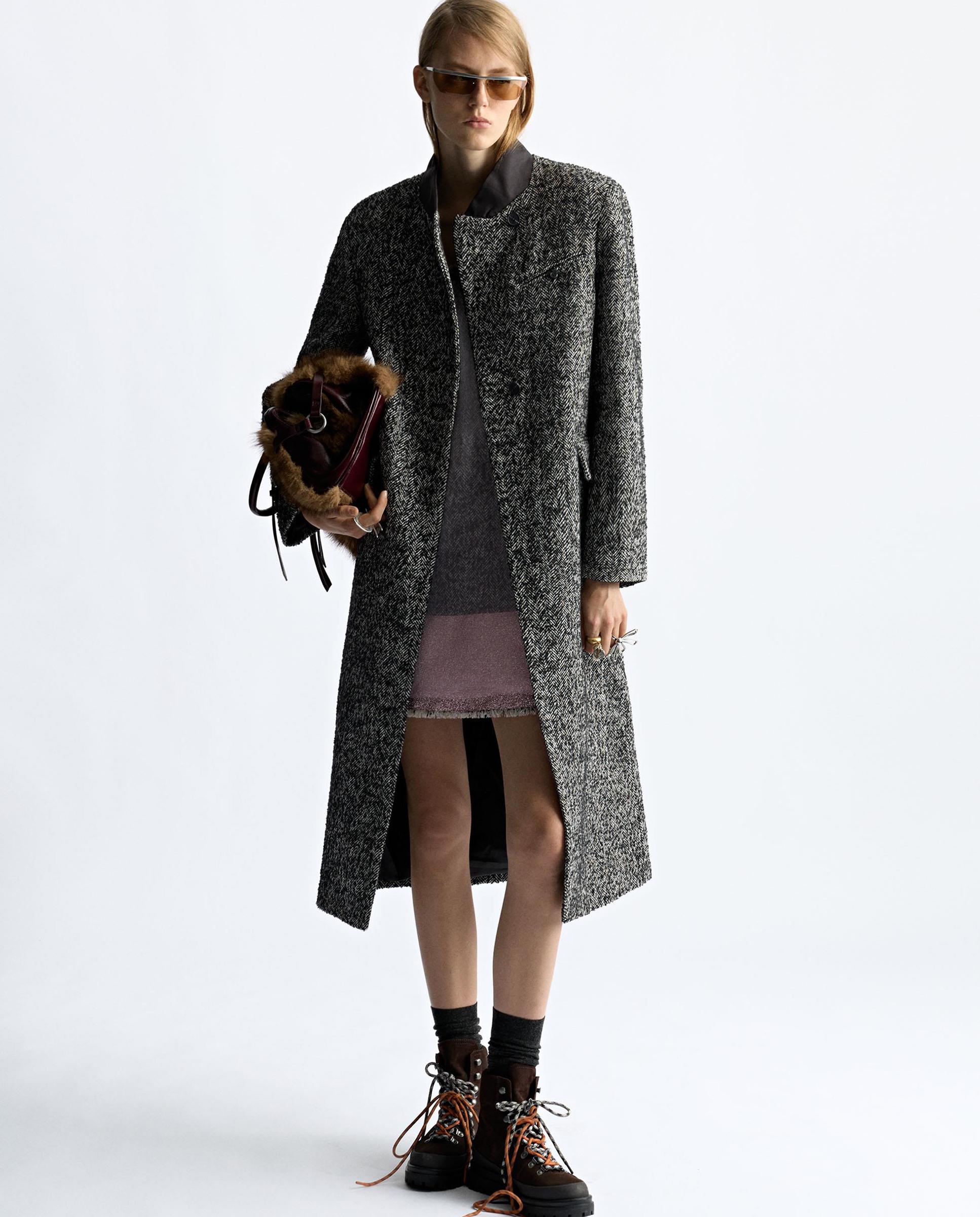 Abrigo de paño de mujer largo con estampados - Parfois - Negro Negro-3