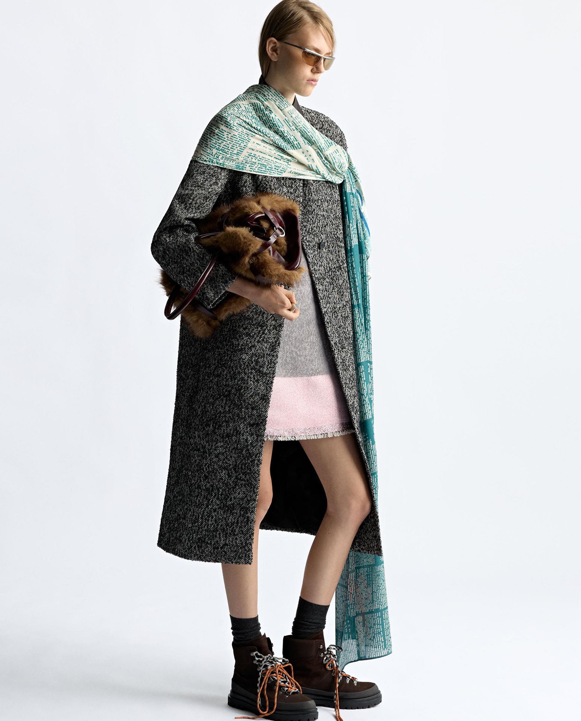 Abrigo de paño de mujer largo con estampados - Parfois - Negro Negro-4
