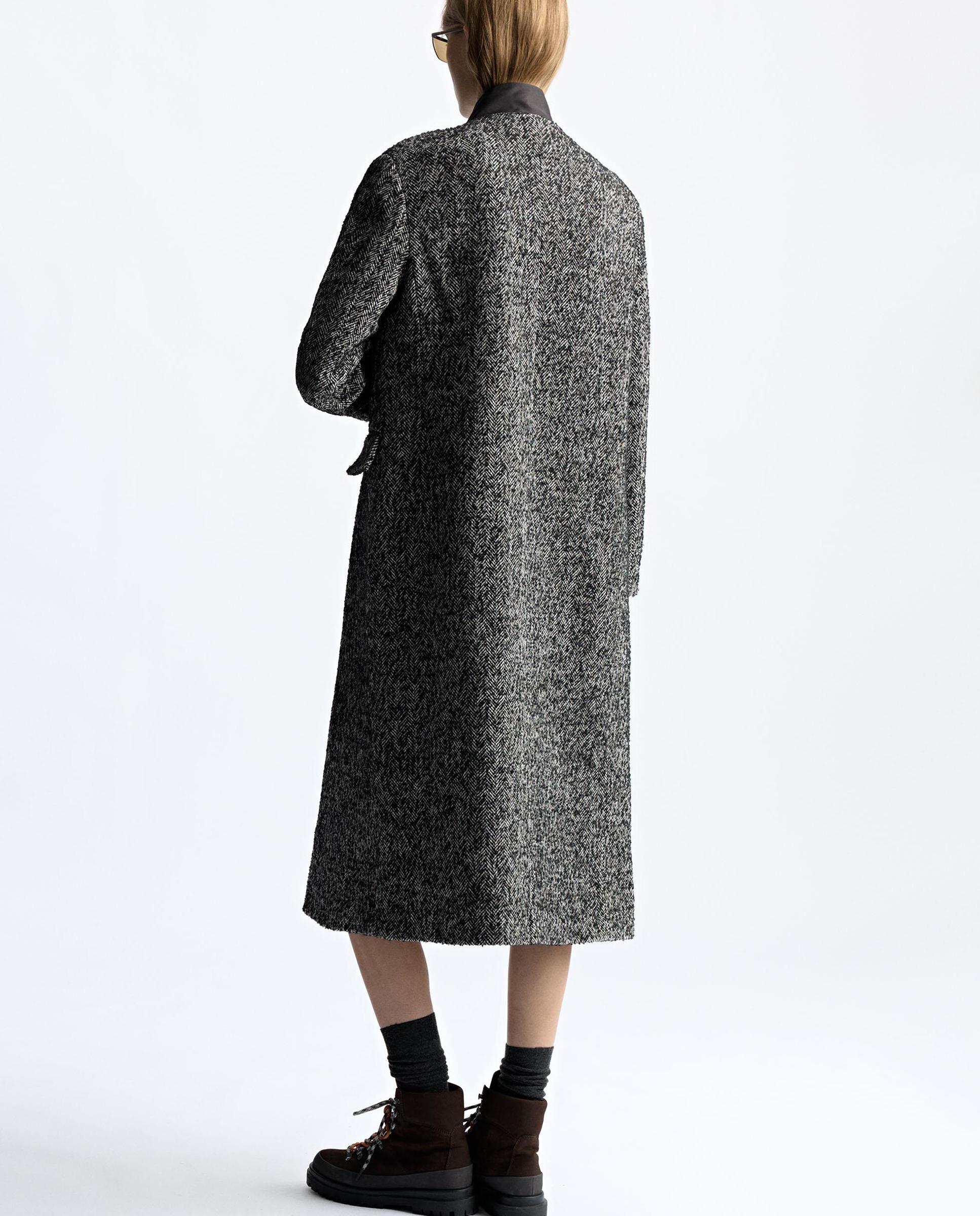Abrigo de paño de mujer largo con estampados - Parfois - Negro Negro-5