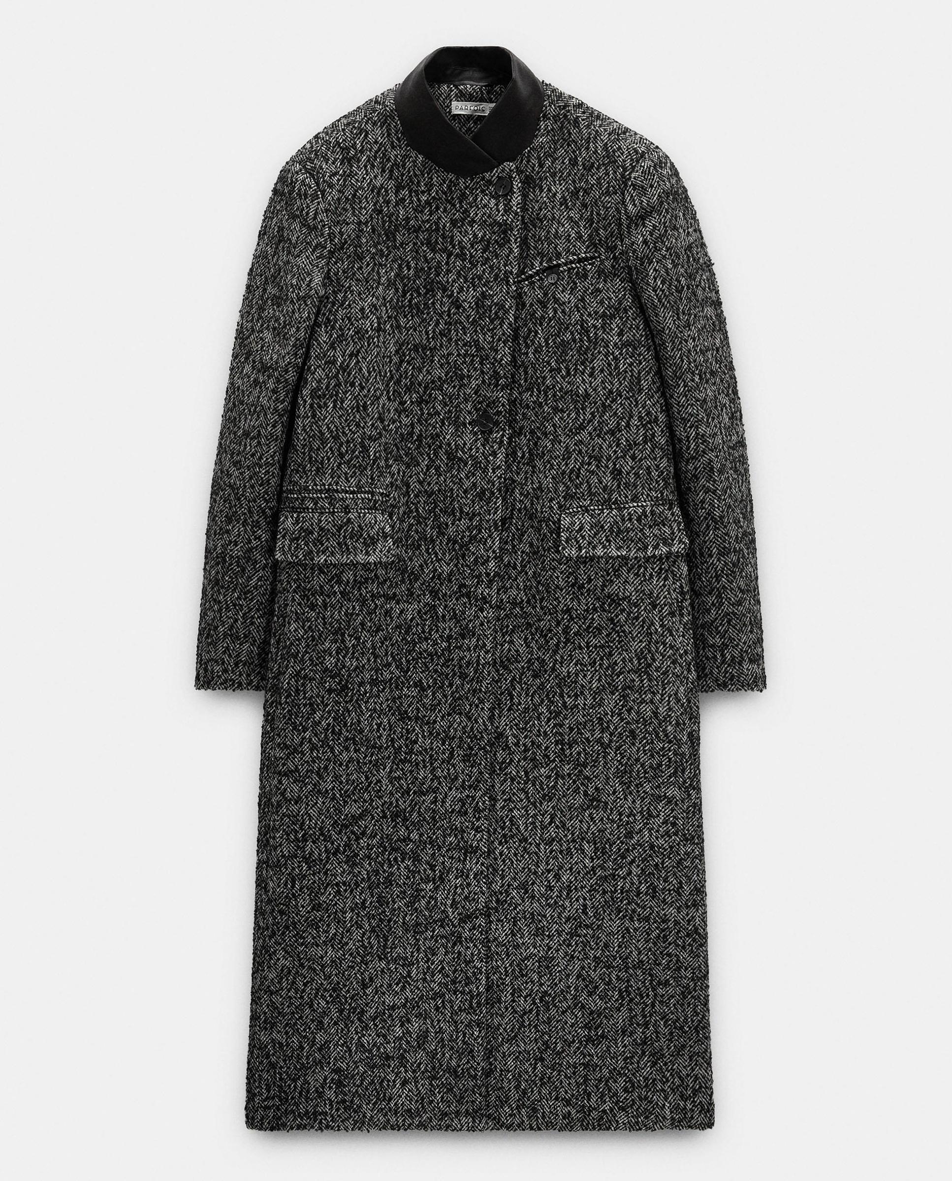 Abrigo de paño de mujer largo con estampados - Parfois - Negro Negro-8