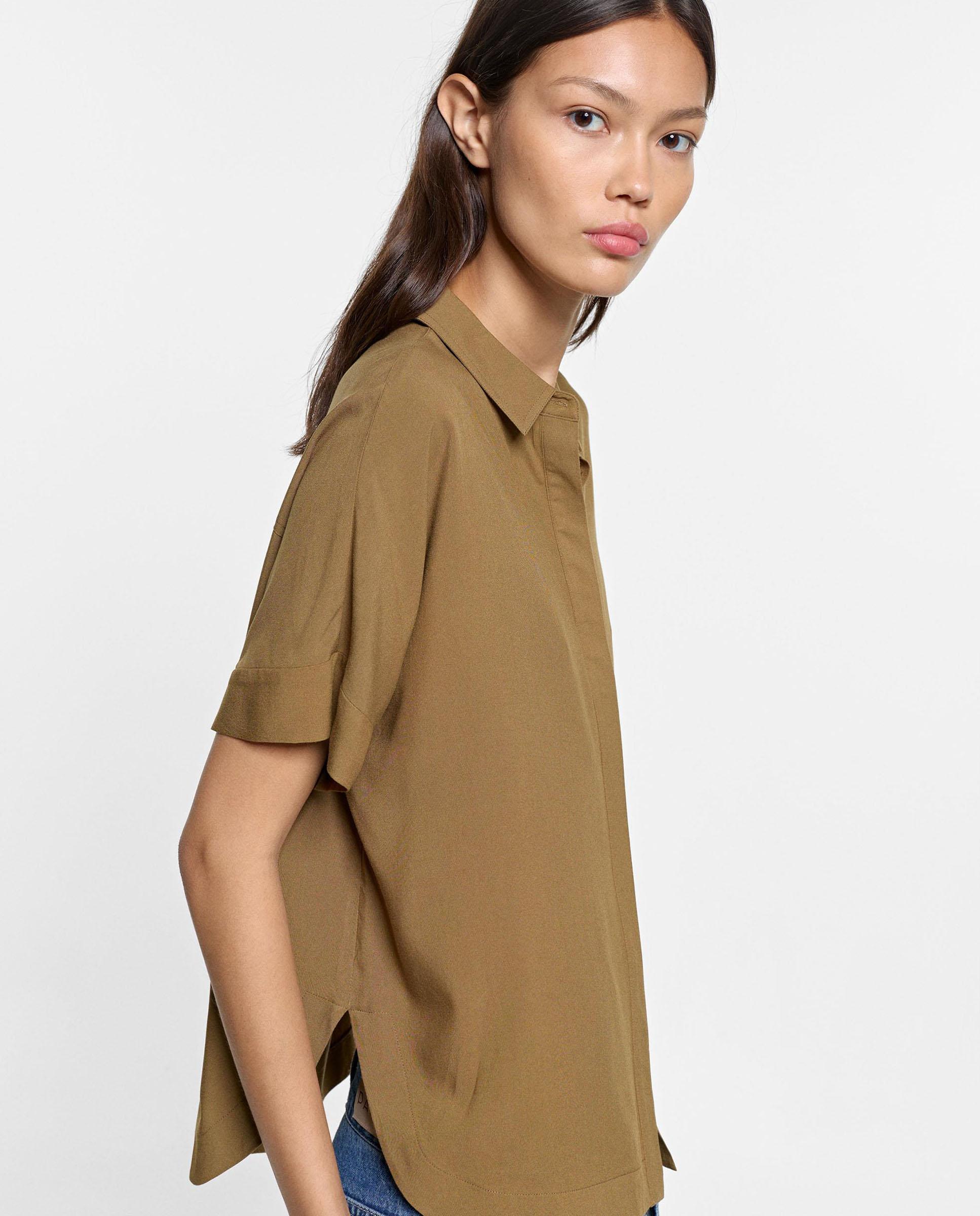 Camisa de mujer 100% viscosa de manga corta en liso - Parfois - Kaki Kaki-3
