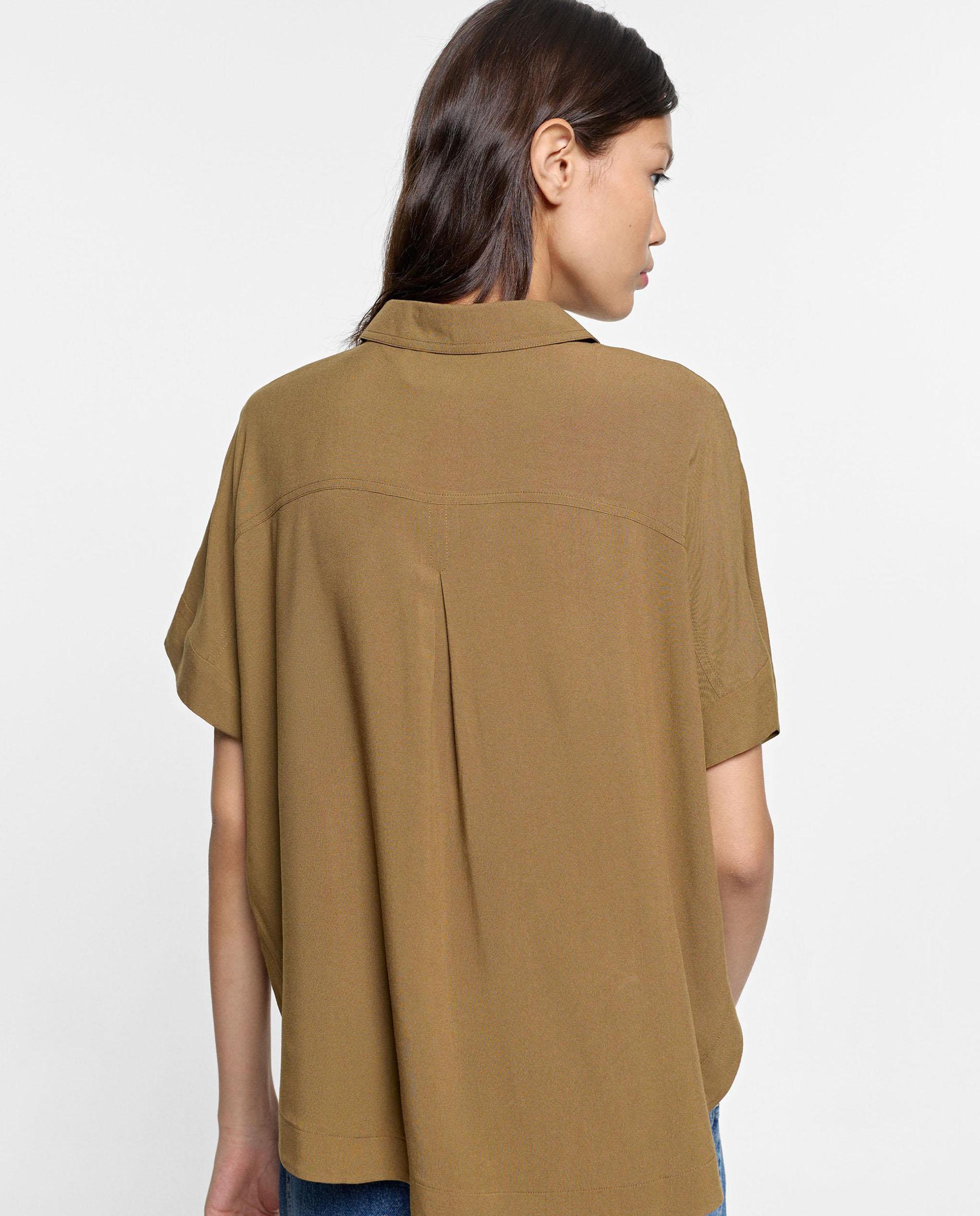Camisa de mujer 100% viscosa de manga corta en liso - Parfois - Kaki Kaki-4