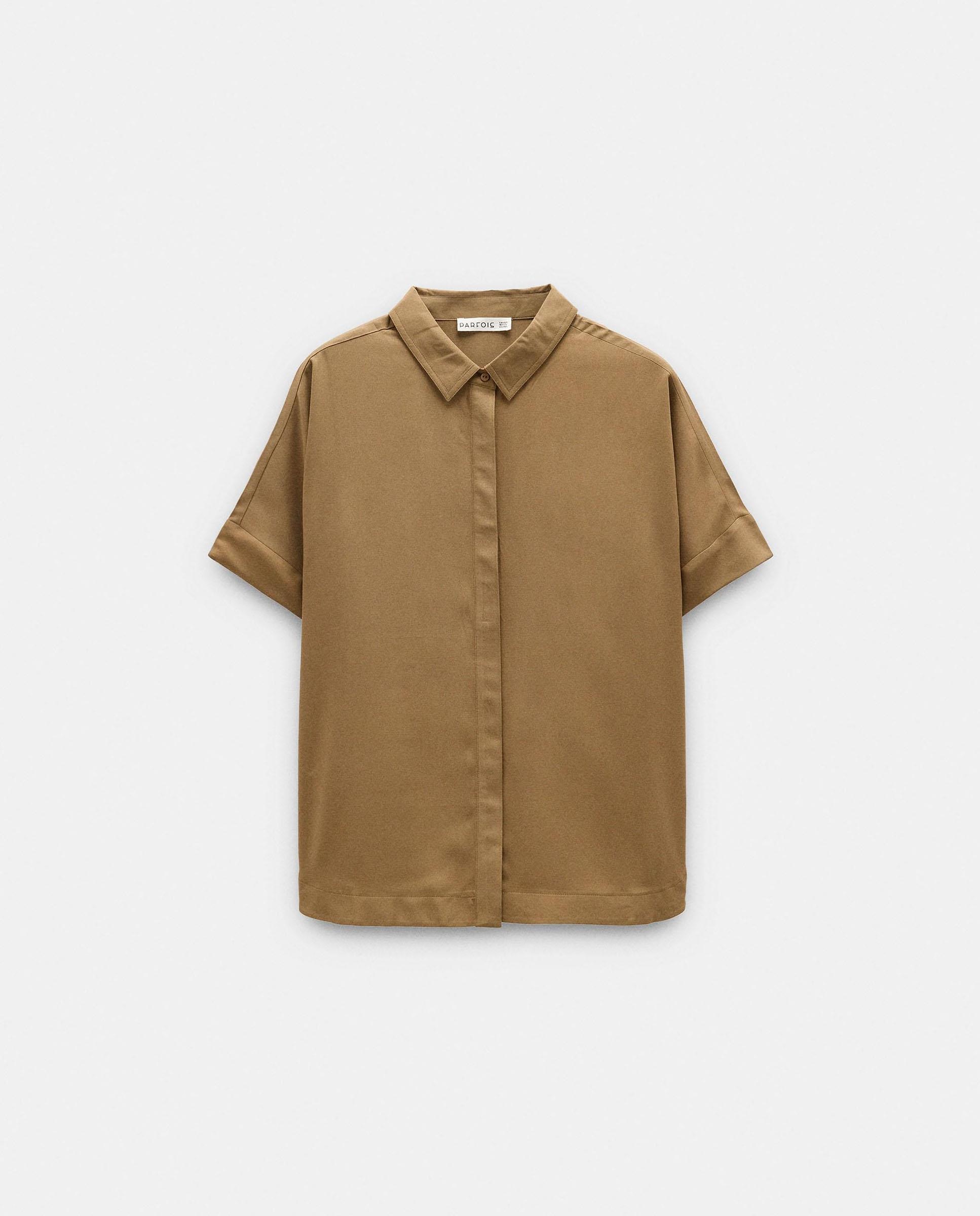 Camisa de mujer 100% viscosa de manga corta en liso - Parfois - Kaki Kaki-7