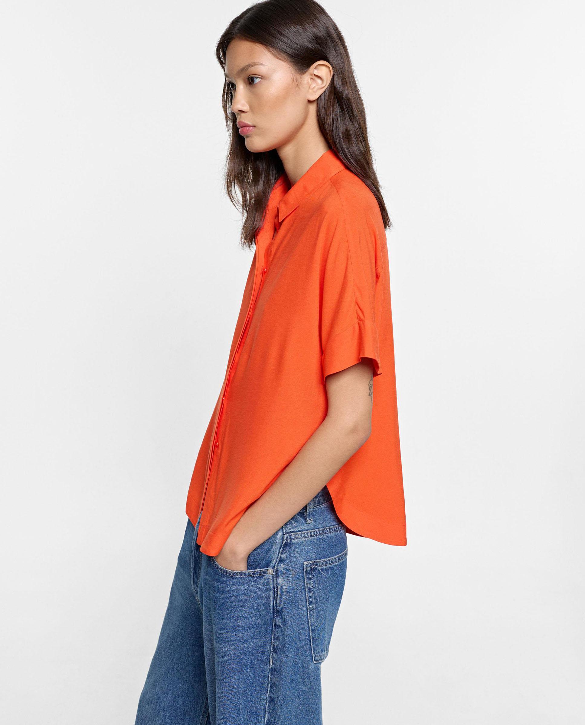 Camisa de mujer 100% viscosa de manga corta en liso - Parfois - Naranja Naranja-3