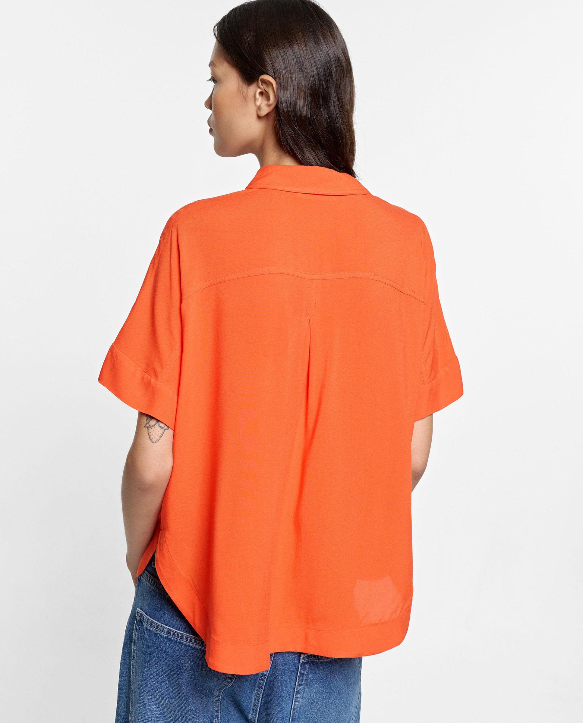 Camisa de mujer 100% viscosa de manga corta en liso - Parfois - Naranja Naranja-4