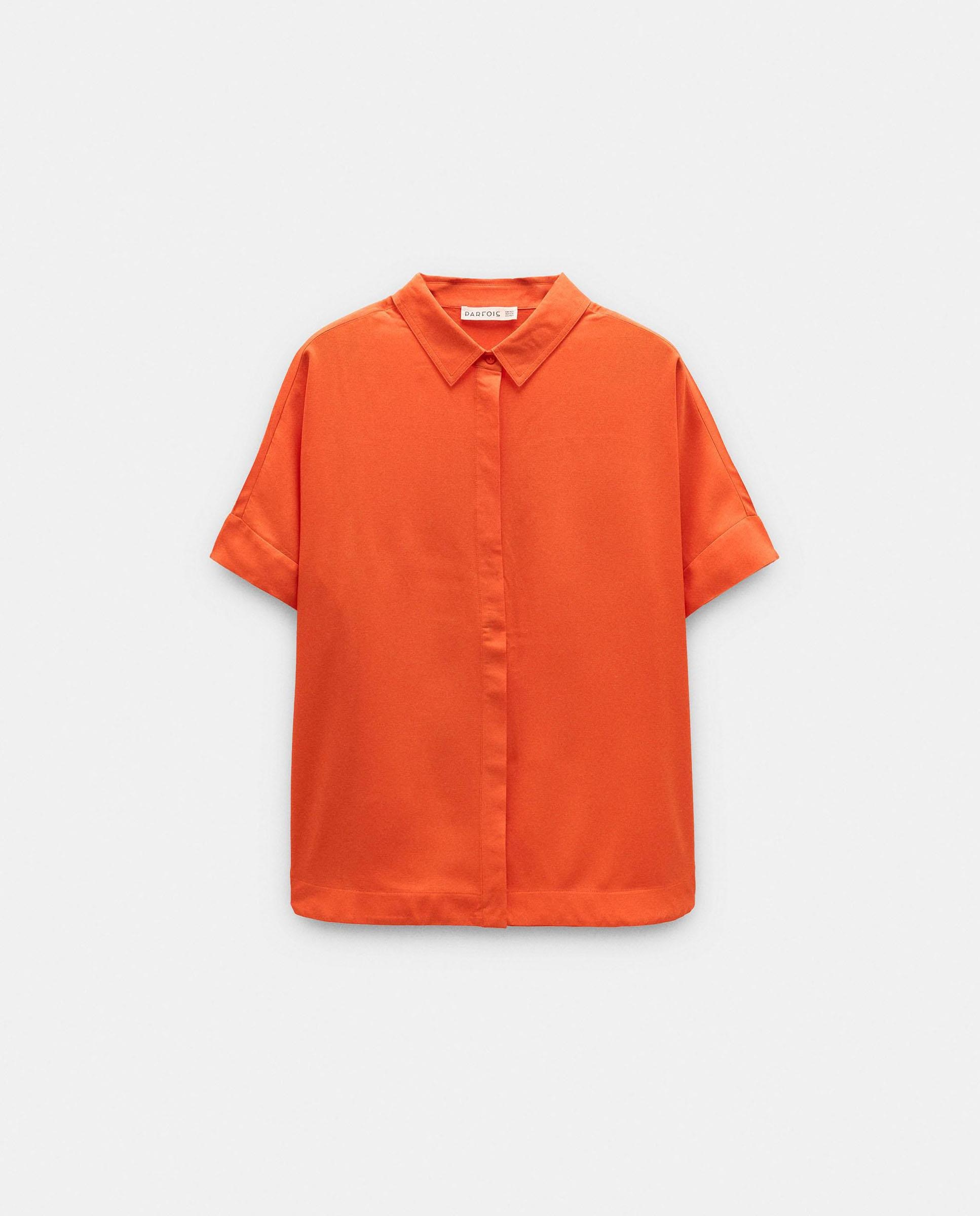 Camisa de mujer 100% viscosa de manga corta en liso - Parfois - Naranja Naranja-6