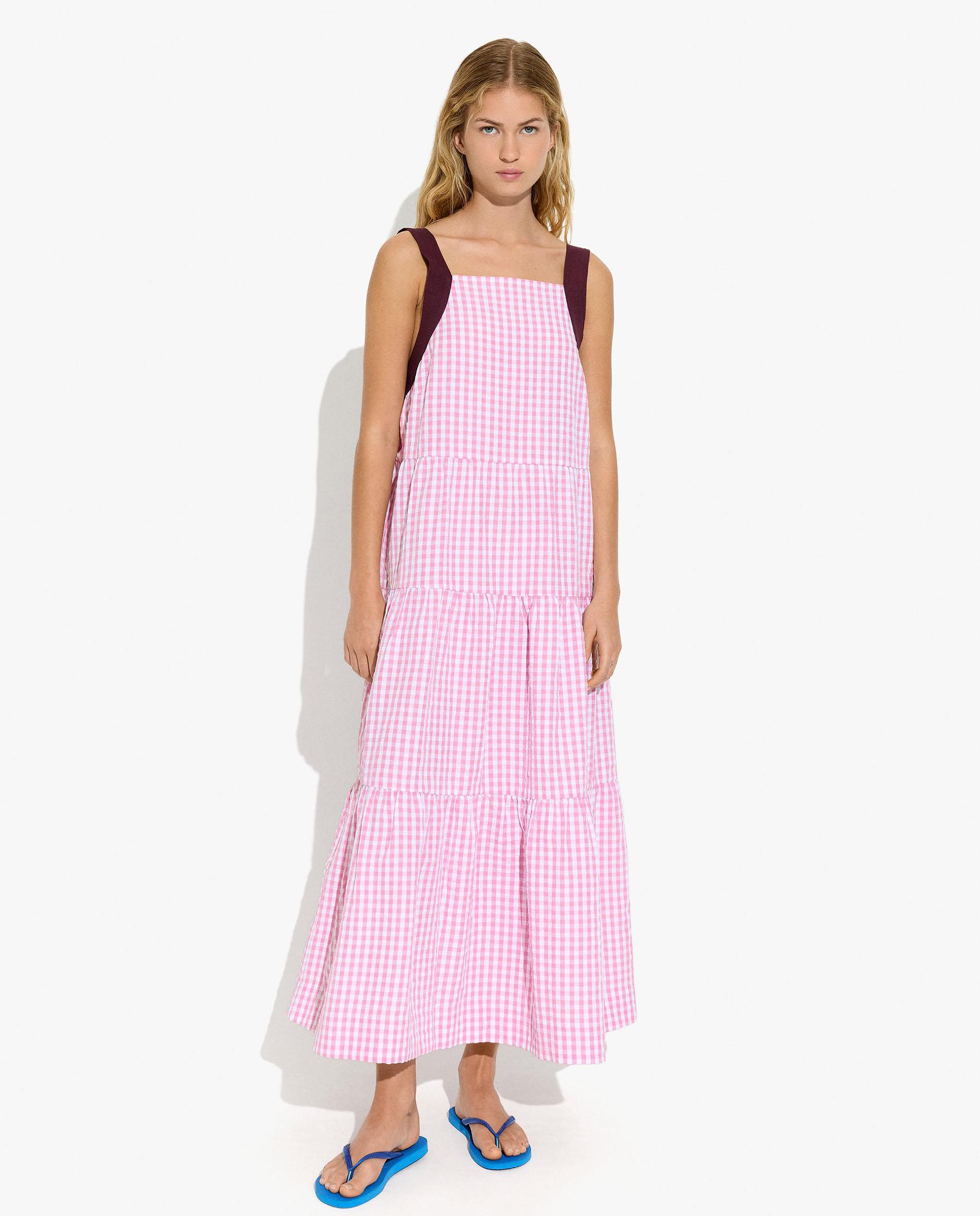 Vestido largo de tirantes con estampado vichy - Parfois - Rosa Rosa-2