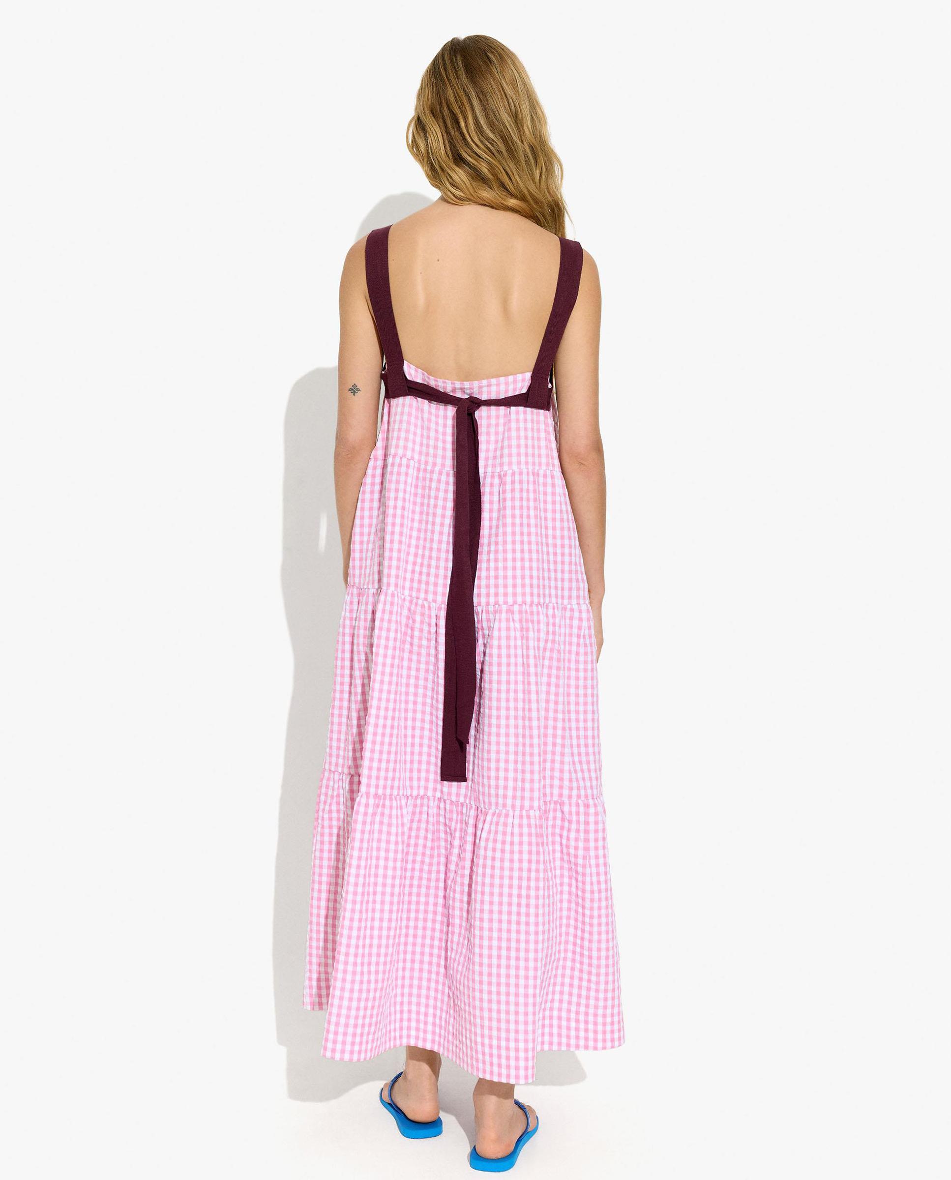 Vestido largo de tirantes con estampado vichy - Parfois - Rosa Rosa-4