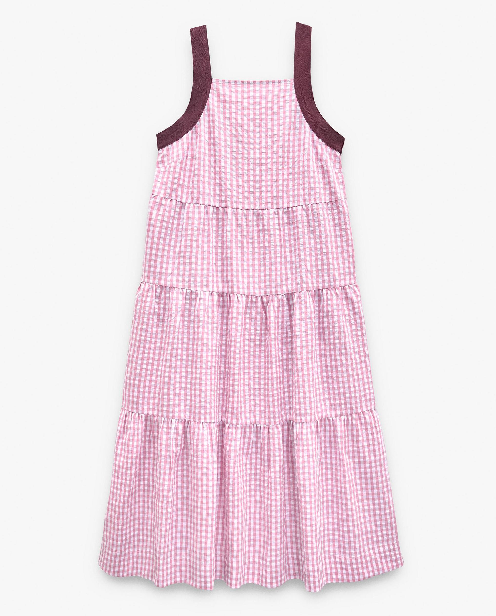 Vestido largo de tirantes con estampado vichy - Parfois - Rosa Rosa-6
